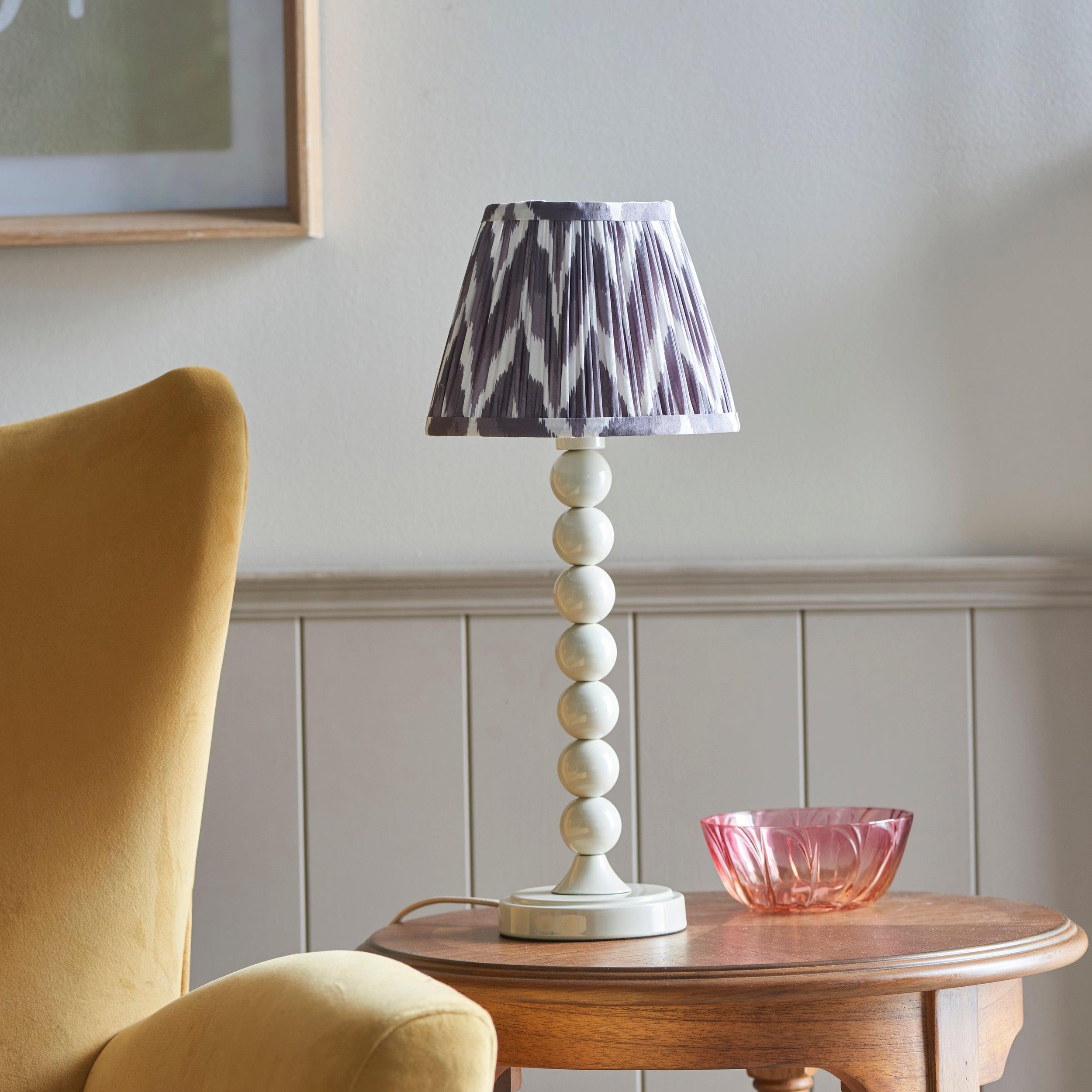 Higgledy White Table Lamp & Zigzag 20cm Pearl Grey Shade