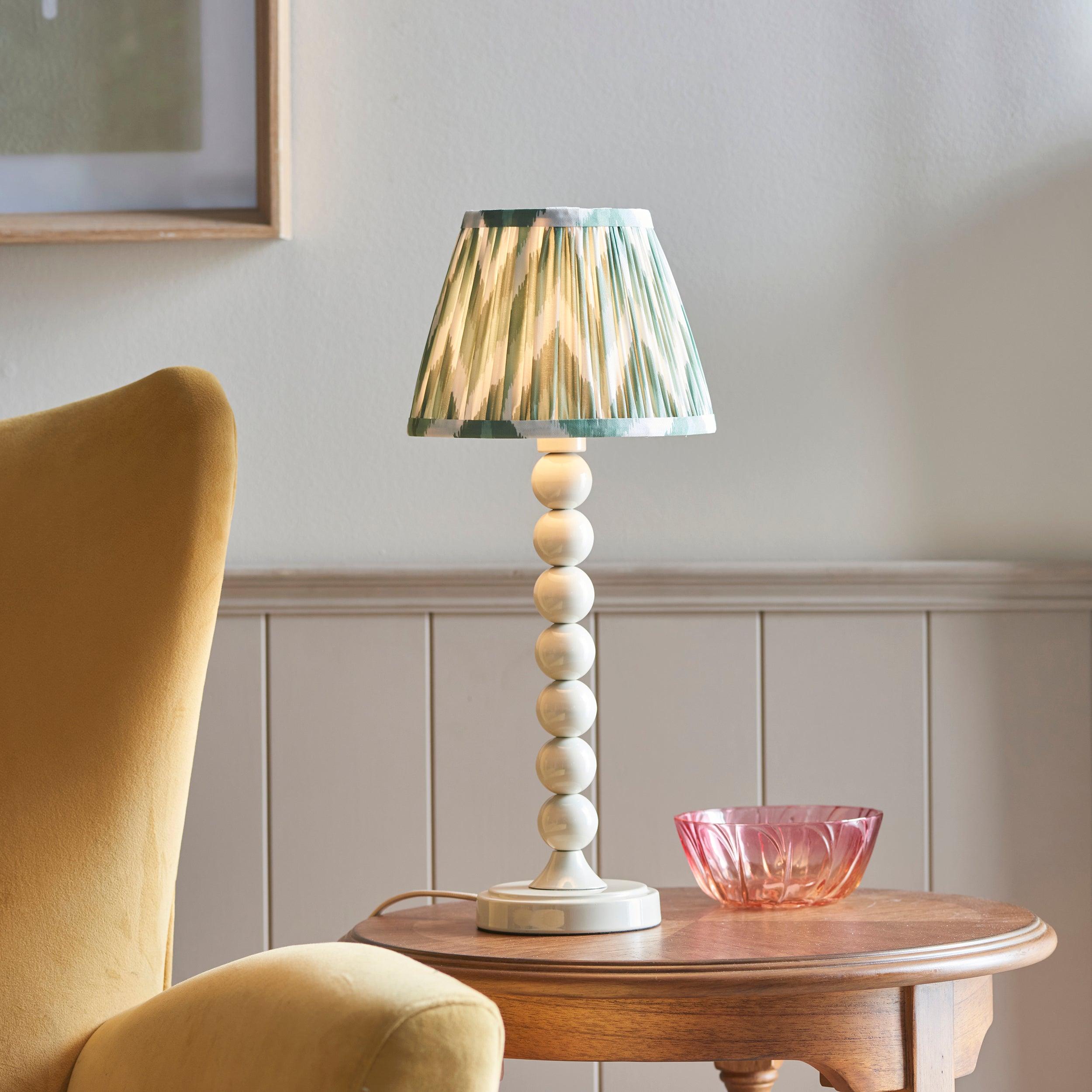 Higgledy White Table Lamp & Zigzag 20cm Cotswold Green Shade