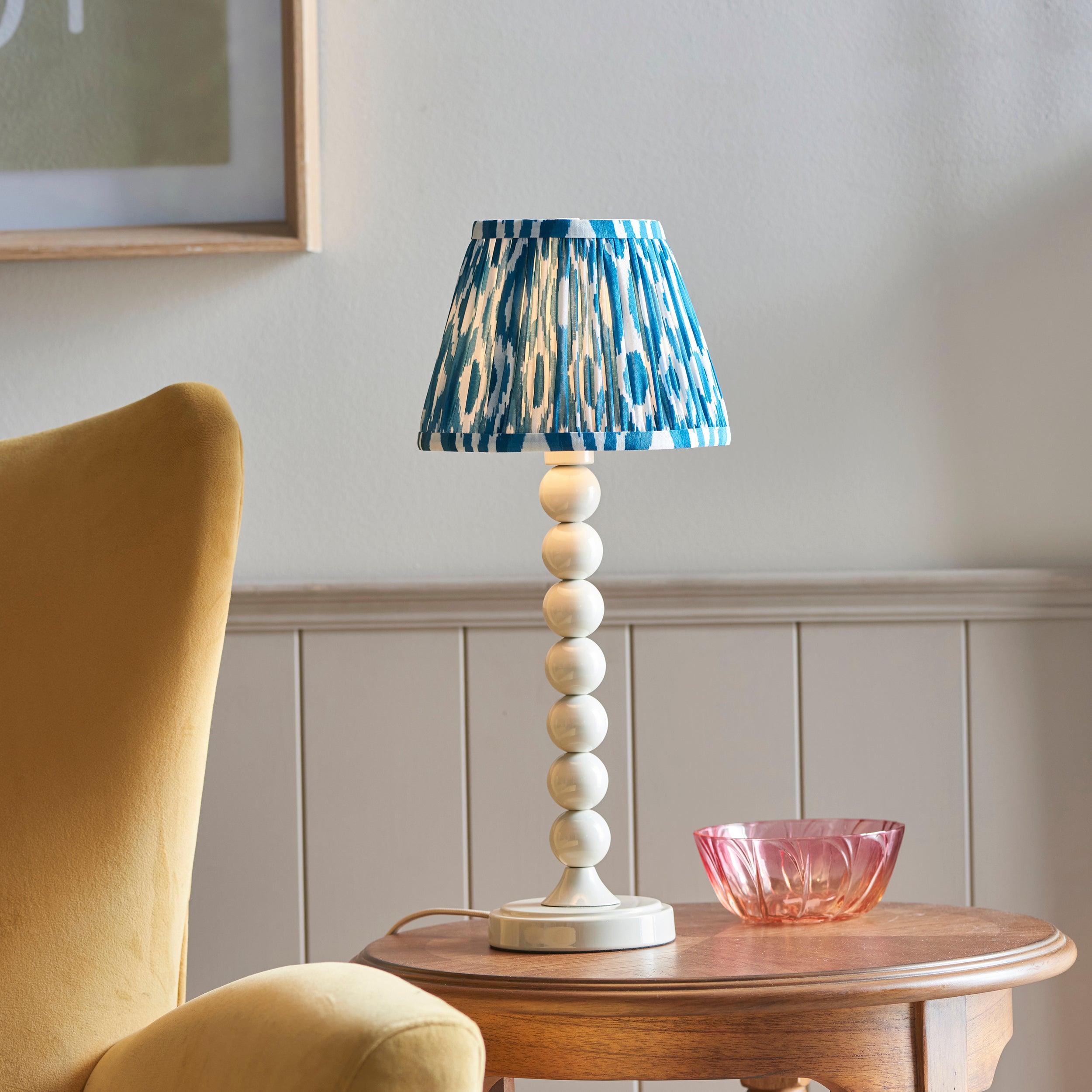 Higgledy White Table Lamp & Ikat 20cm Marlin Blue Shade