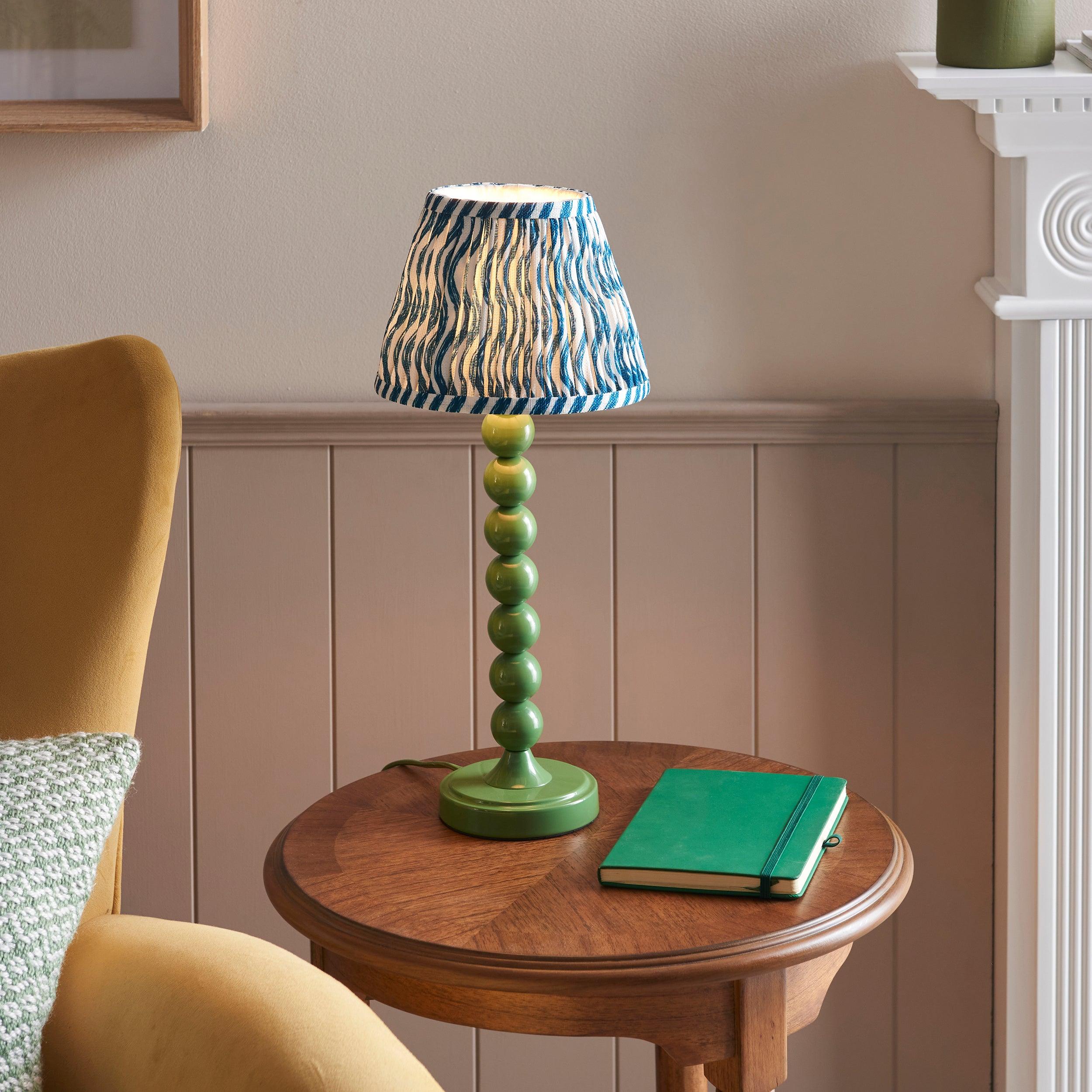 Higgledy Green Table Lamp & Ripple 20cm Marlin Blue Shade