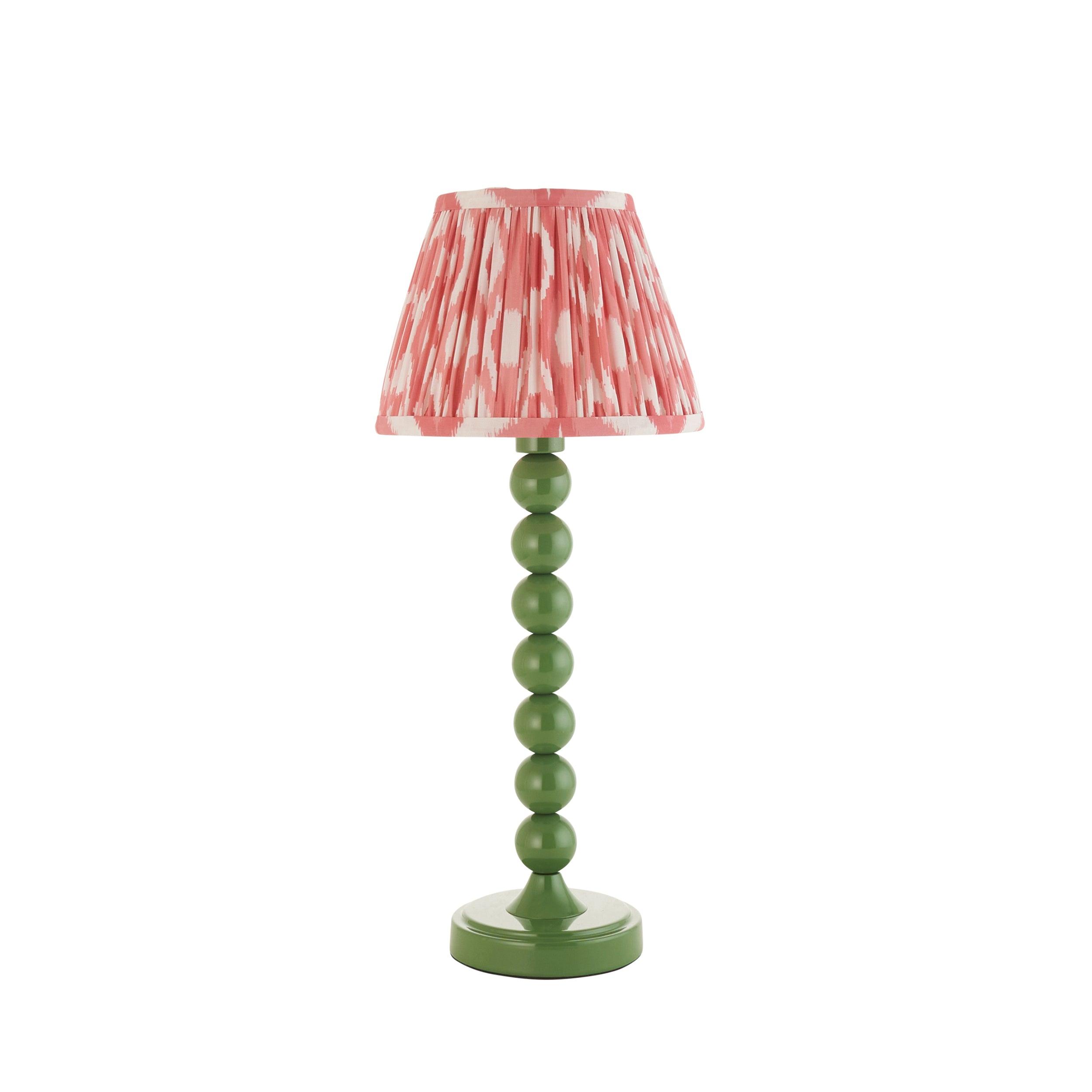 Higgledy Green Table Lamp & Ikat 20cm Coral Pink Shade