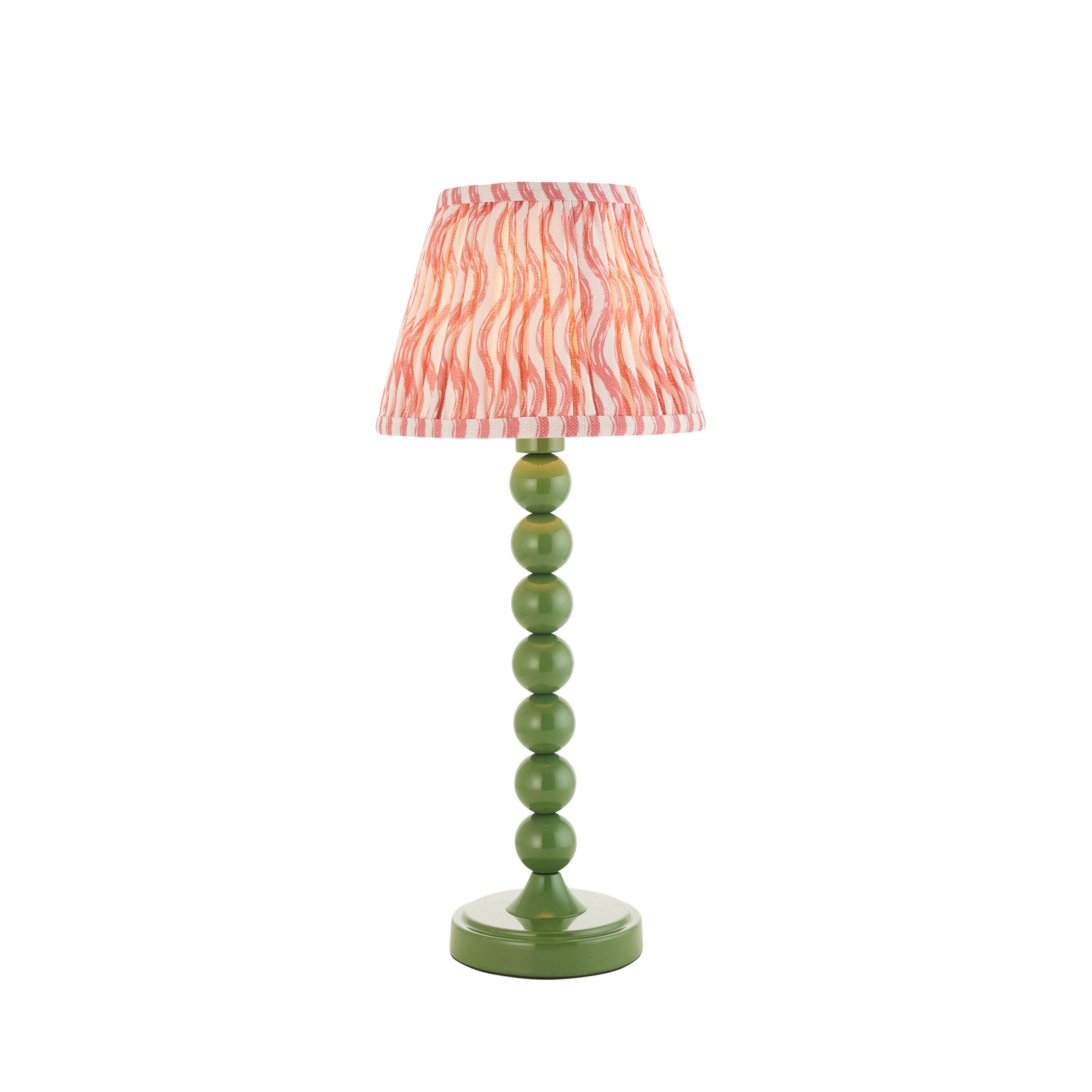 Higgledy Green Table Lamp & Ripple 20cm Coral Pink Shade