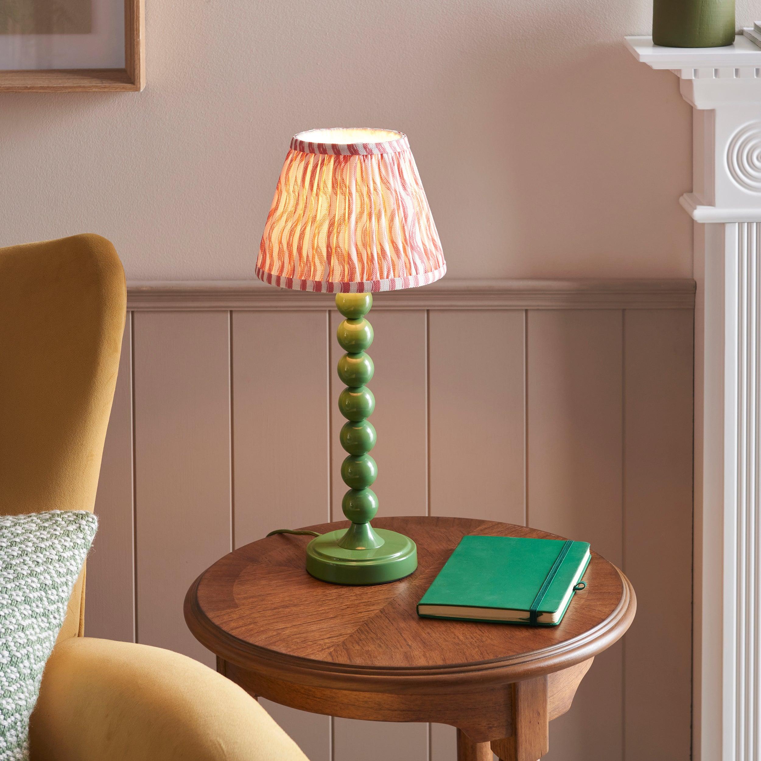 Higgledy Green Table Lamp & Ripple 20cm Coral Pink Shade