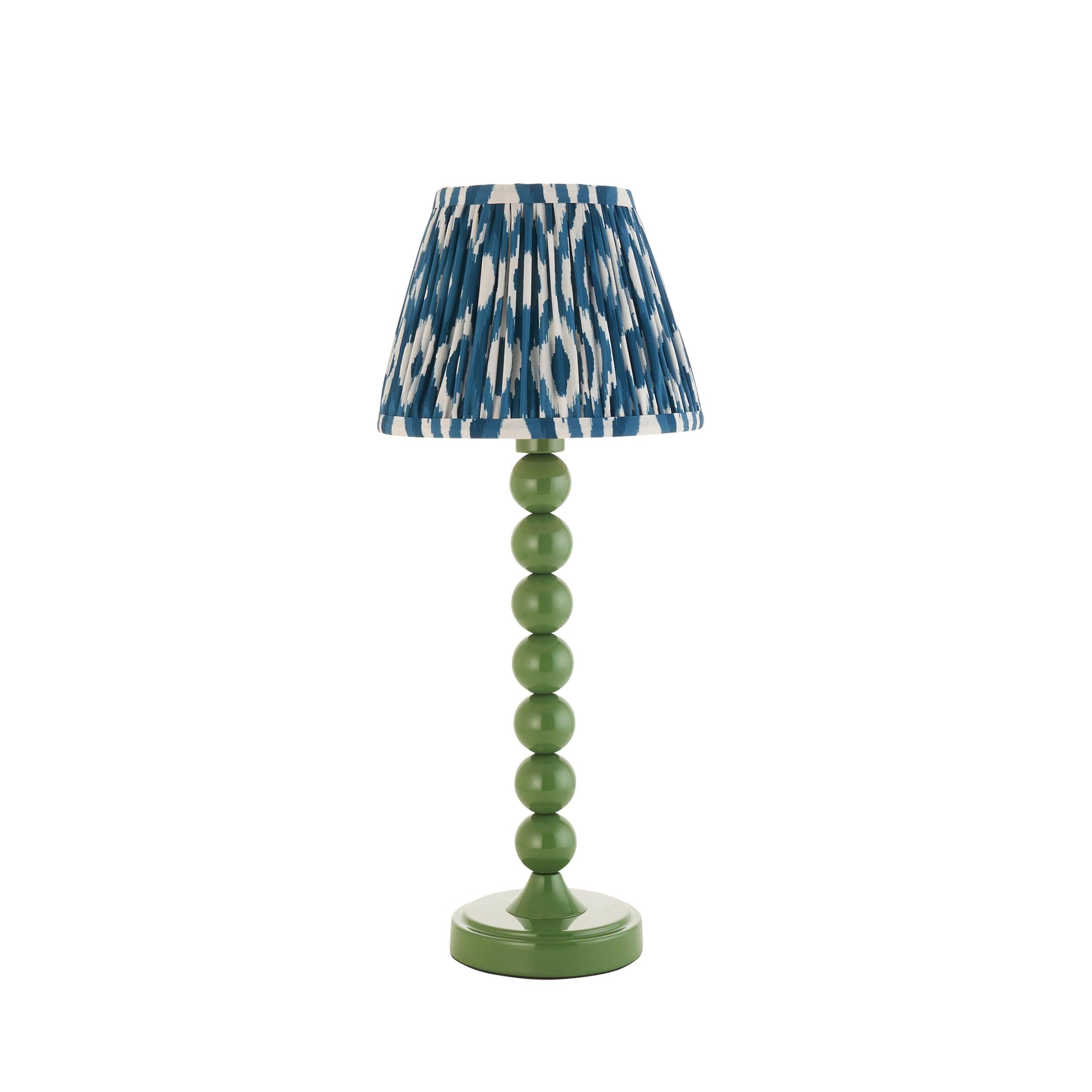 Higgledy Green Table Lamp & Ikat 20cm Marlin Blue Shade
