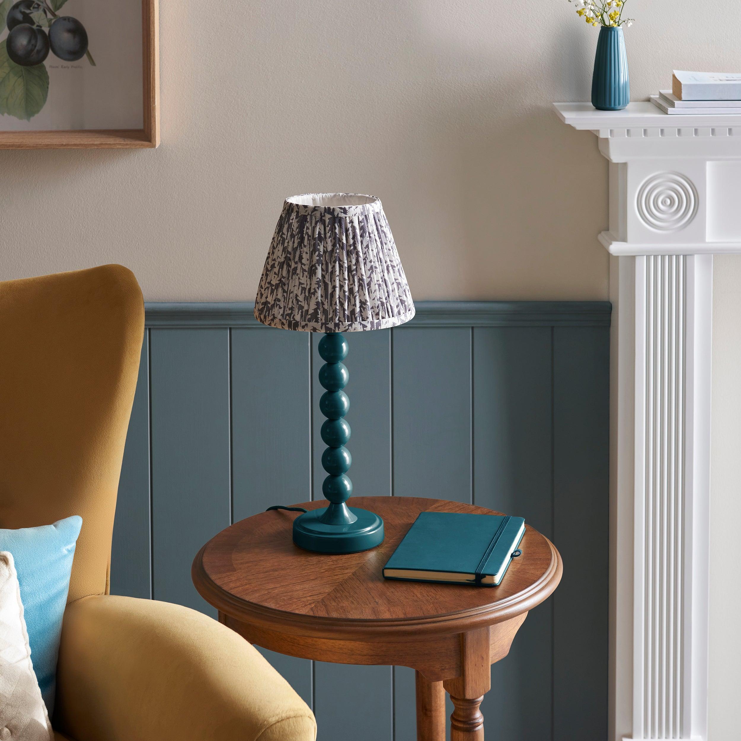 Higgledy Blue Table Lamp & Leaf 20cm Pearl Grey Shade