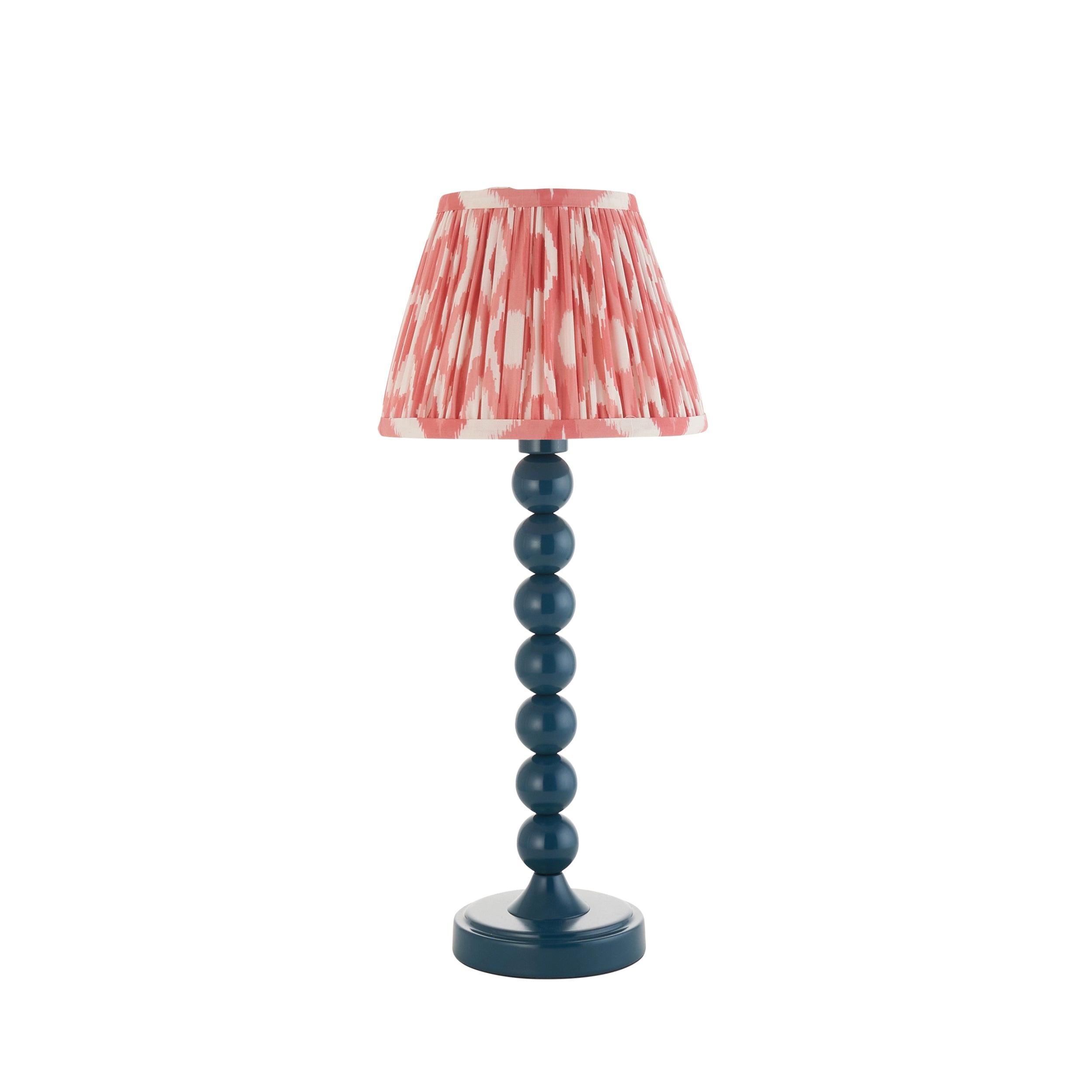 Higgledy Blue Table Lamp & Ikat 20cm Coral Pink Shade