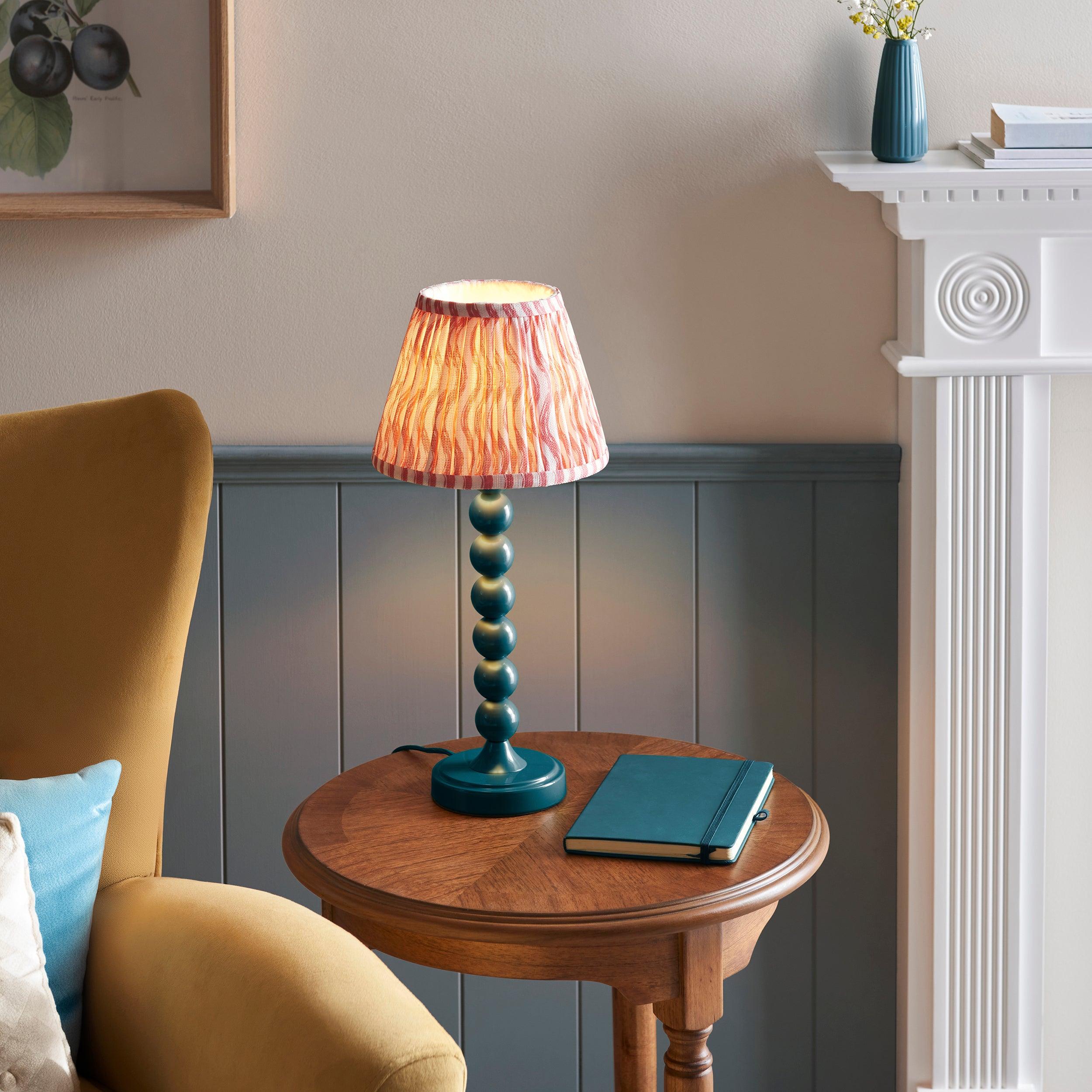 Higgledy Blue Table Lamp & Ripple 20cm Coral Pink Shade