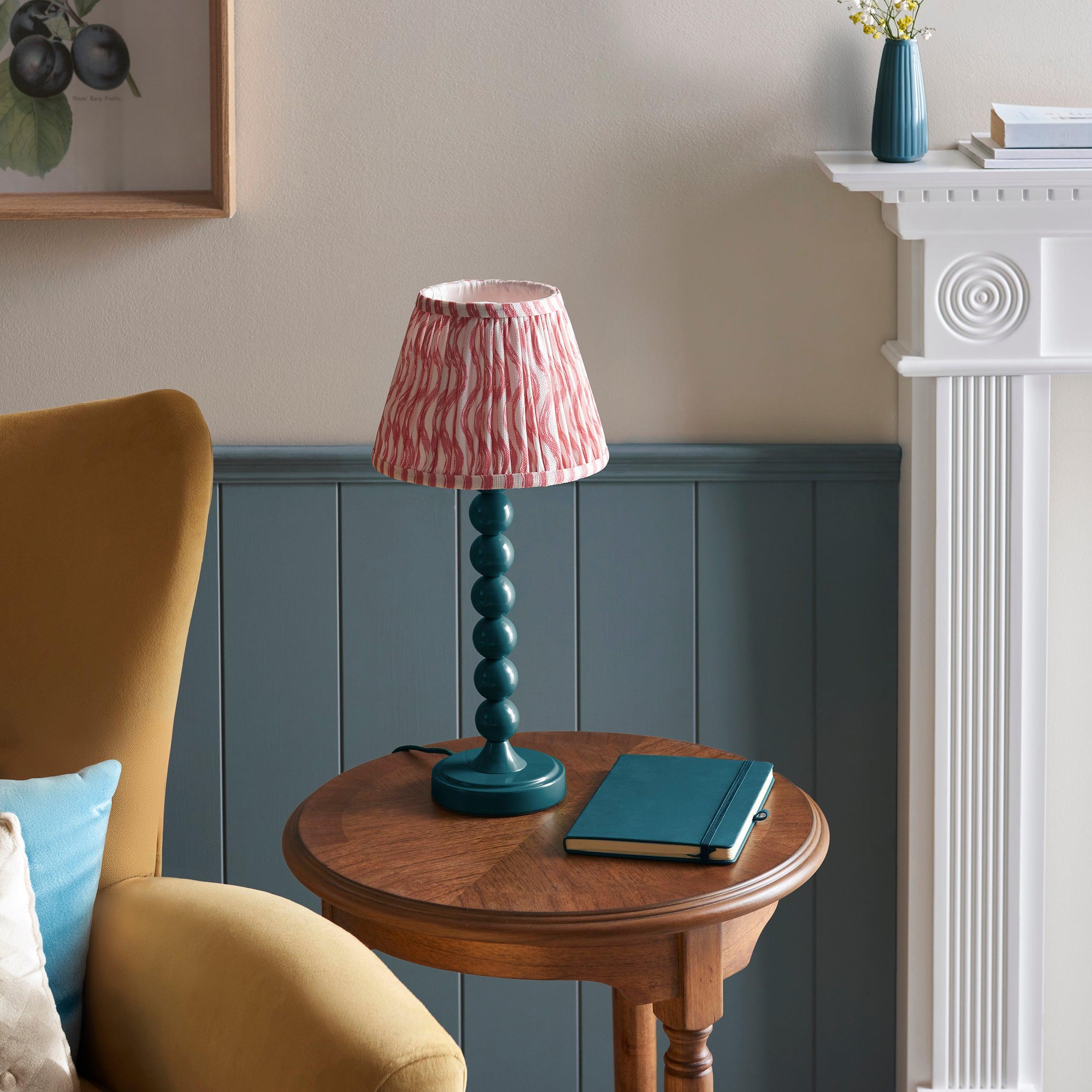 Higgledy Blue Table Lamp & Ripple 20cm Coral Pink Shade