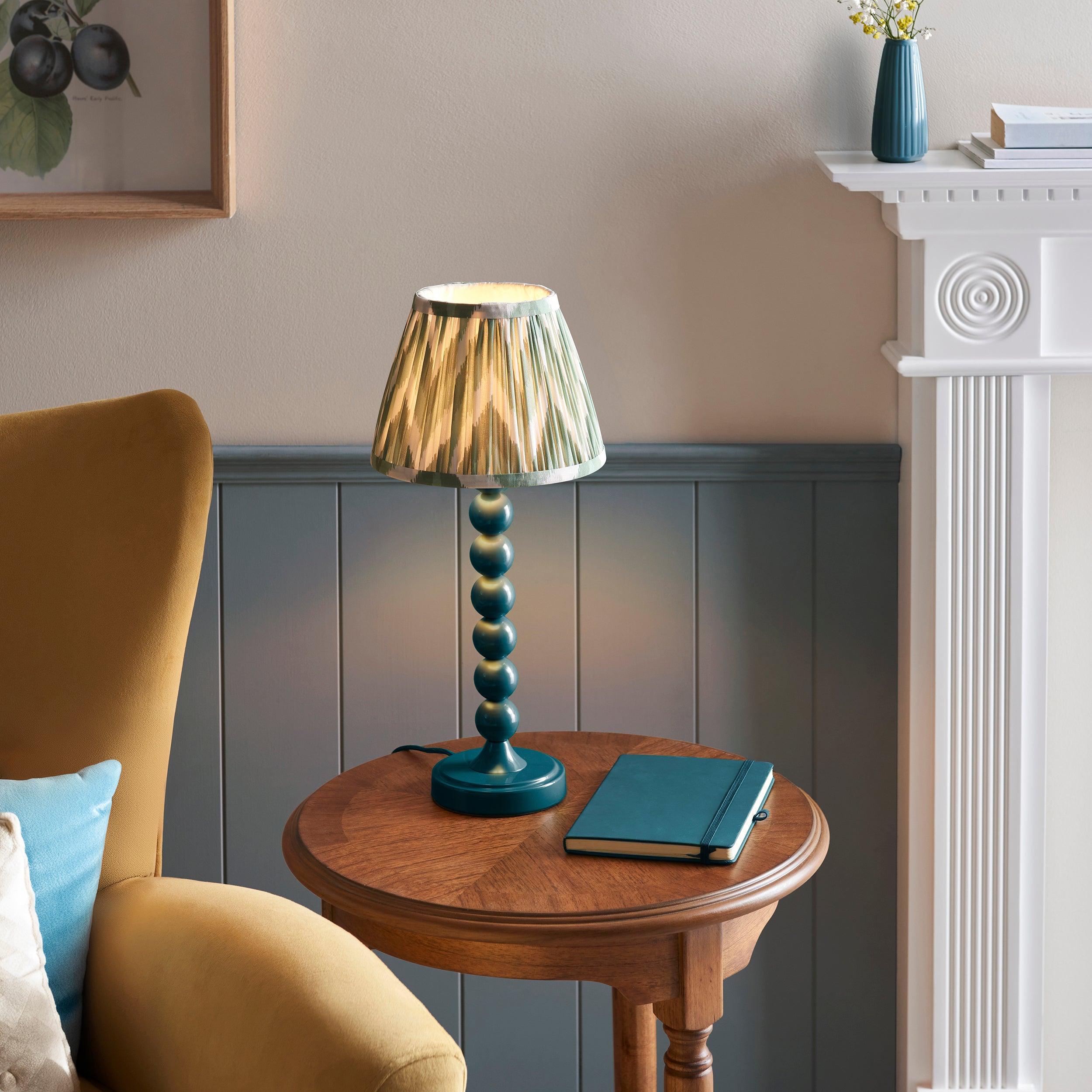 Higgledy Blue Table Lamp & Zigzag 20cm Cotswold Green Shade