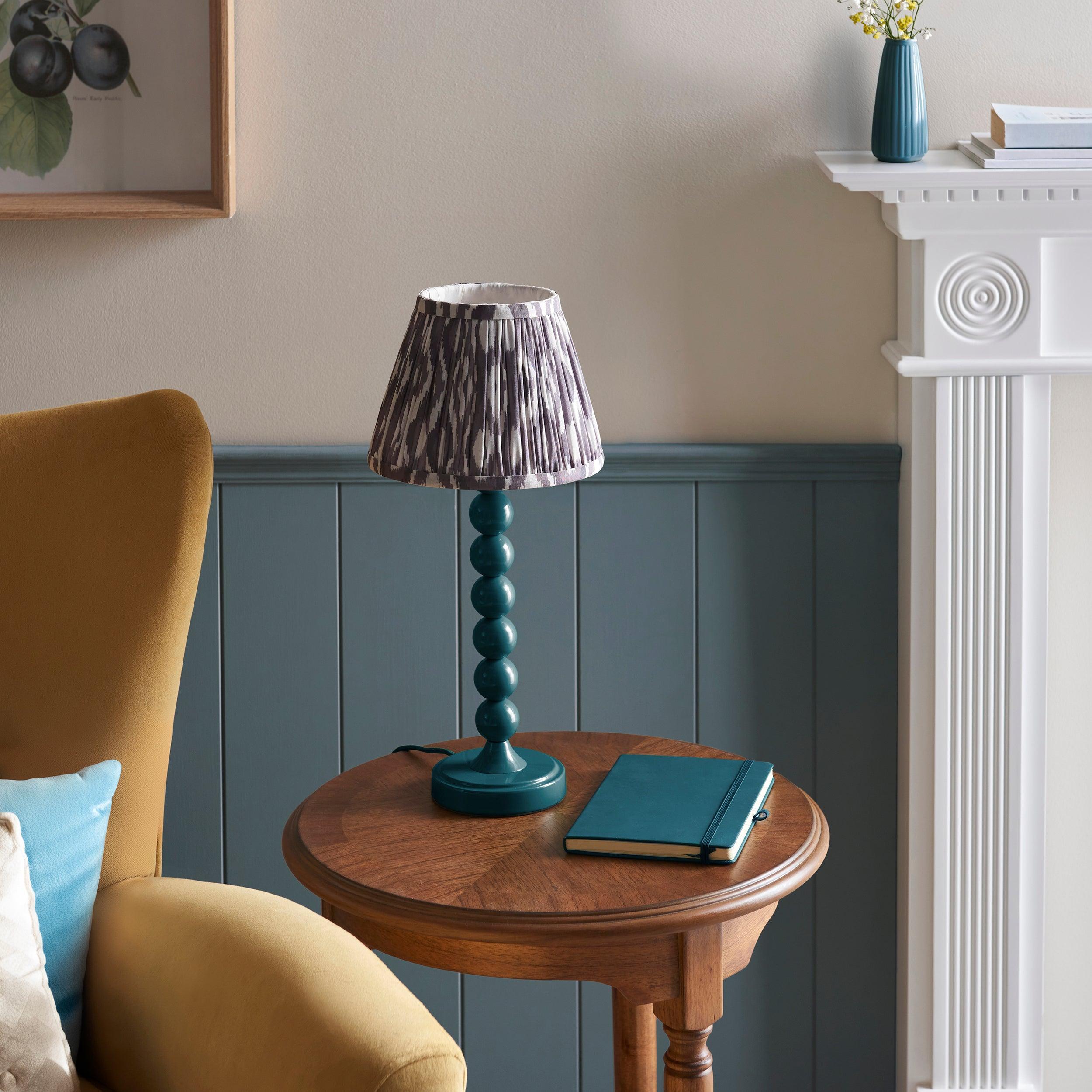 Higgledy Blue Table Lamp & Ikat 20cm Pearl Grey Shade