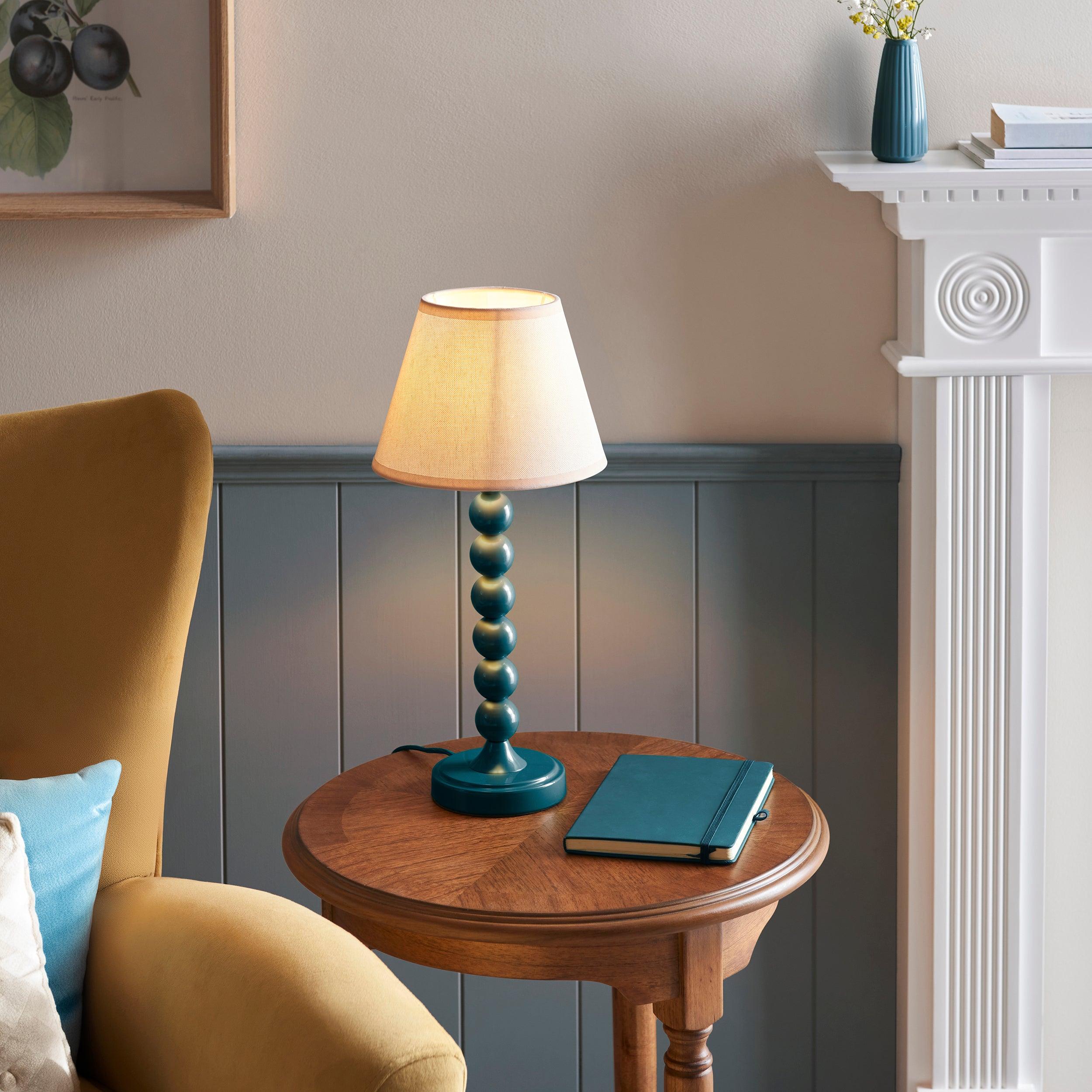 Higgledy Blue Table Lamp & Ivy 20cm Vintage White Shade