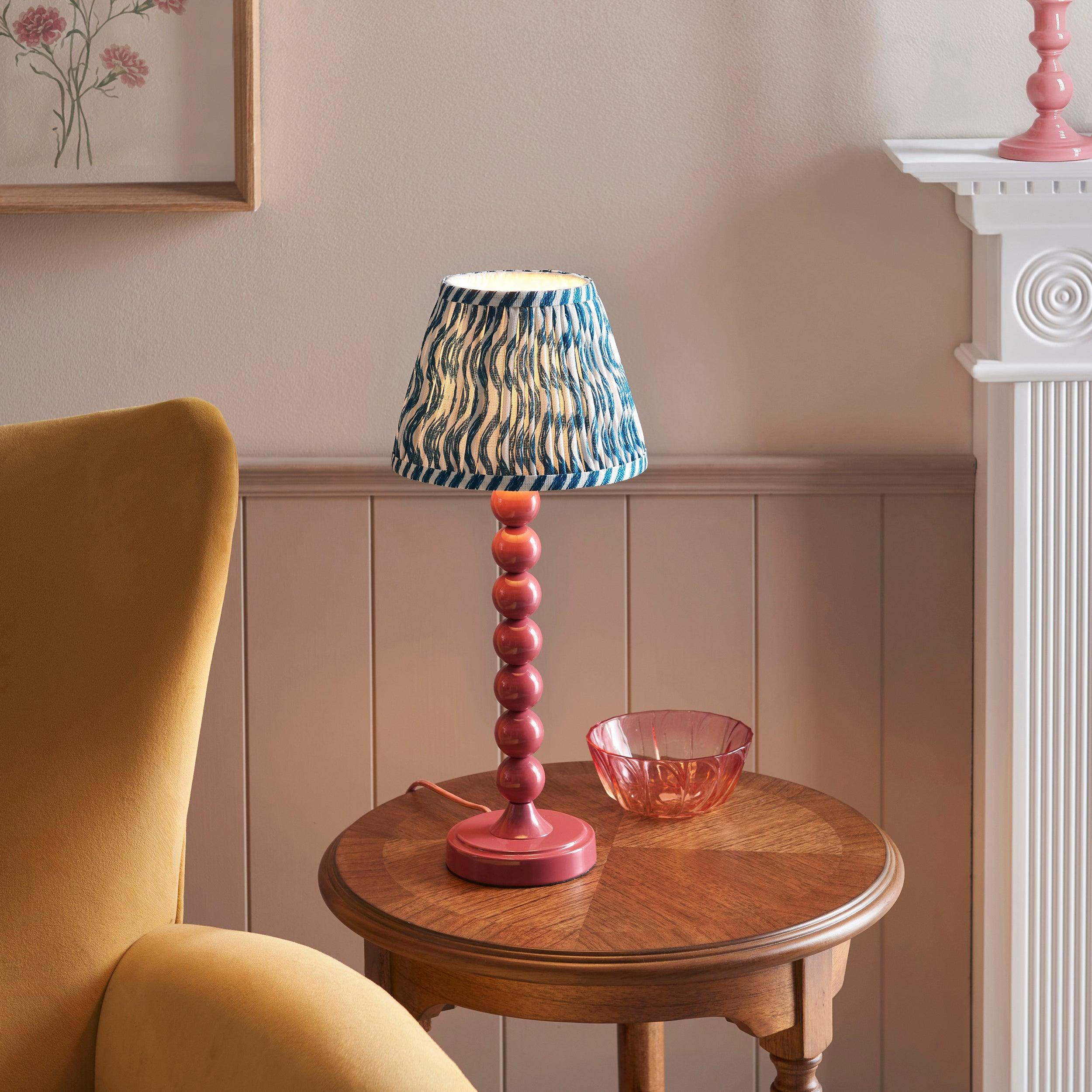 Higgledy Pink Table Lamp & Ripple 20cm Marlin Blue Shade