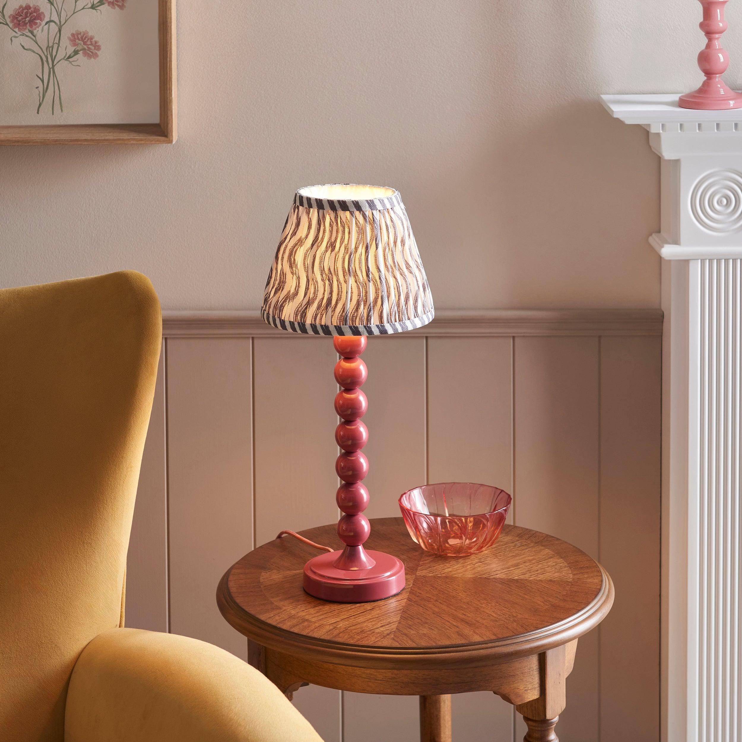 Higgledy Pink Table Lamp & Ripple 20cm Pearl Grey Shade