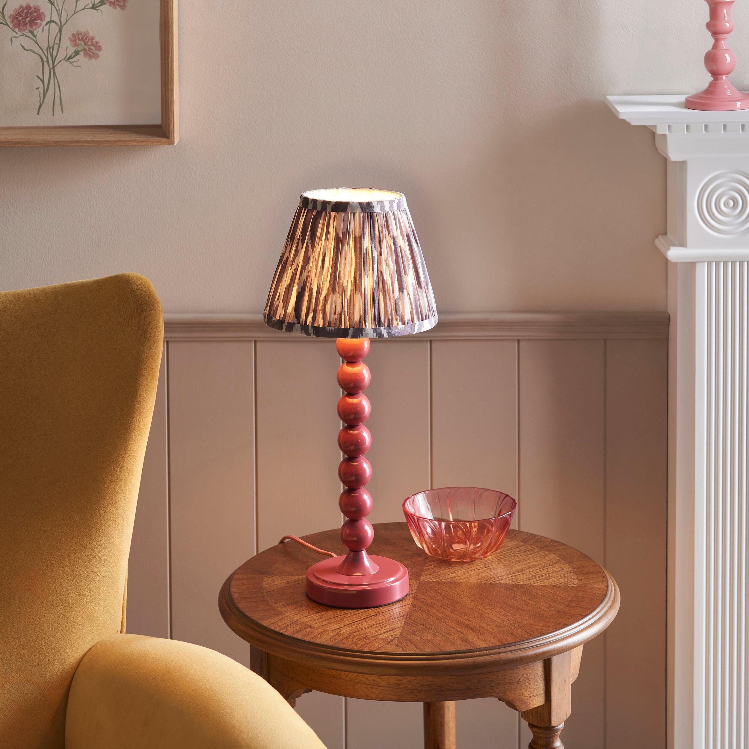 Higgledy Pink Table Lamp & Ikat 20cm Pearl Grey Shade