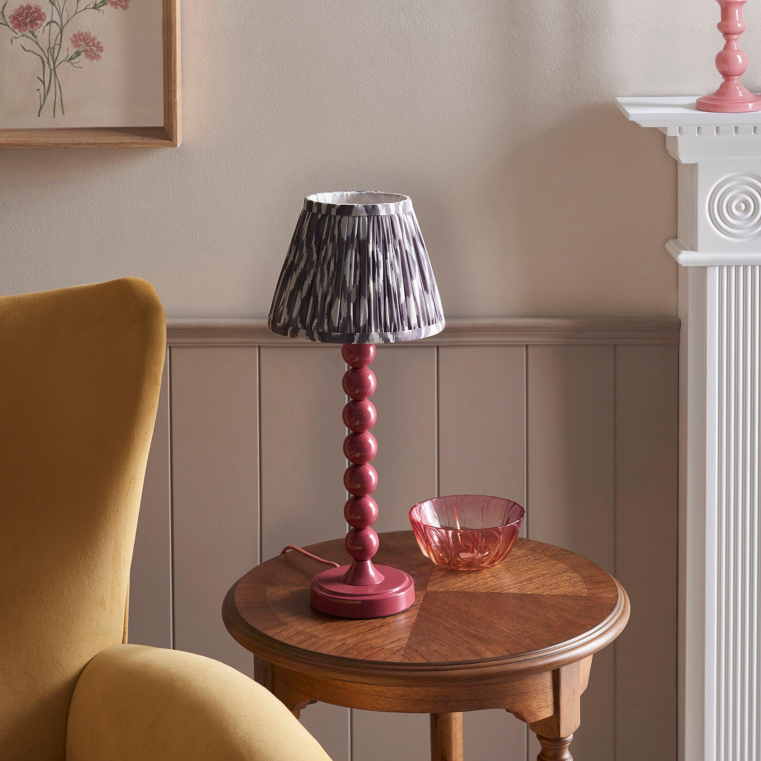 Higgledy Pink Table Lamp & Ikat 20cm Pearl Grey Shade