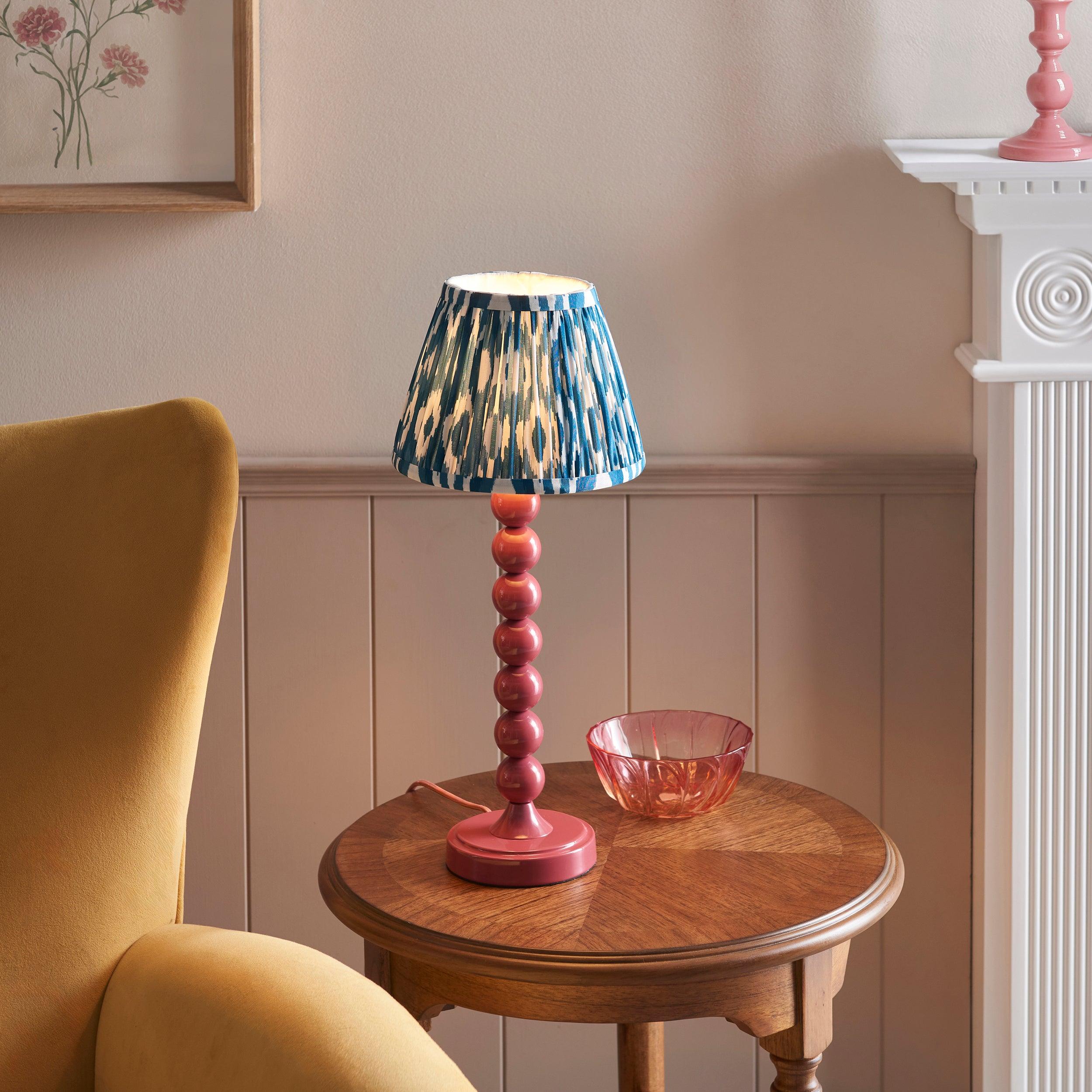 Higgledy Pink Table Lamp & Ikat 20cm Marlin Blue Shade