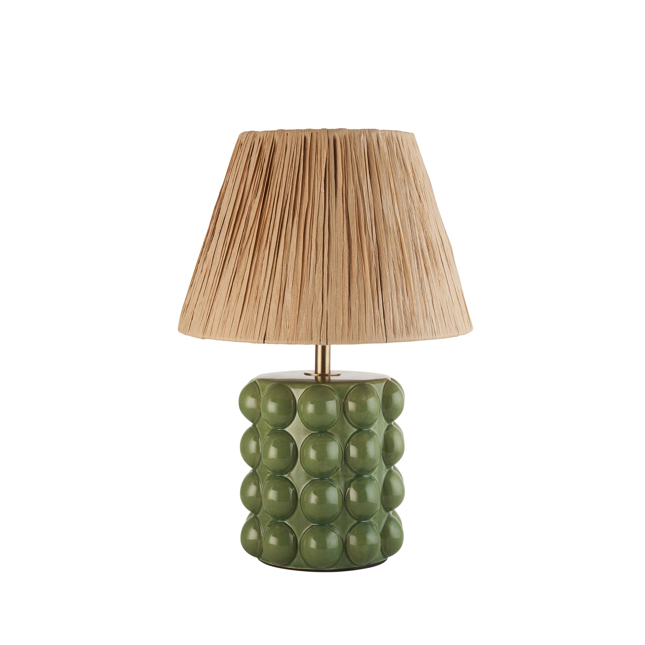 Bobble Green Table Lamp & 24cm Natural Raffia Shade