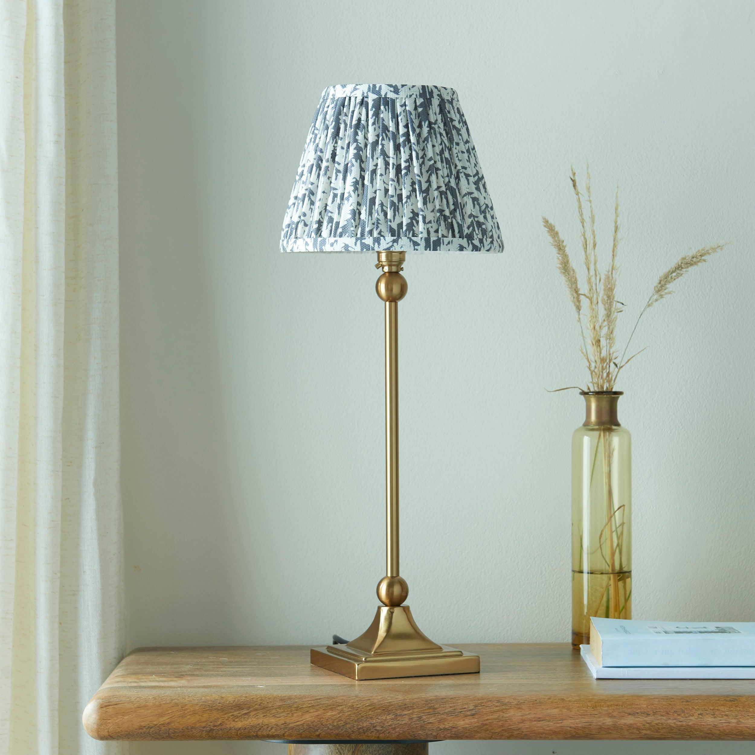 Santiago Small Brass Table Lamp With Grey Leaf Shade