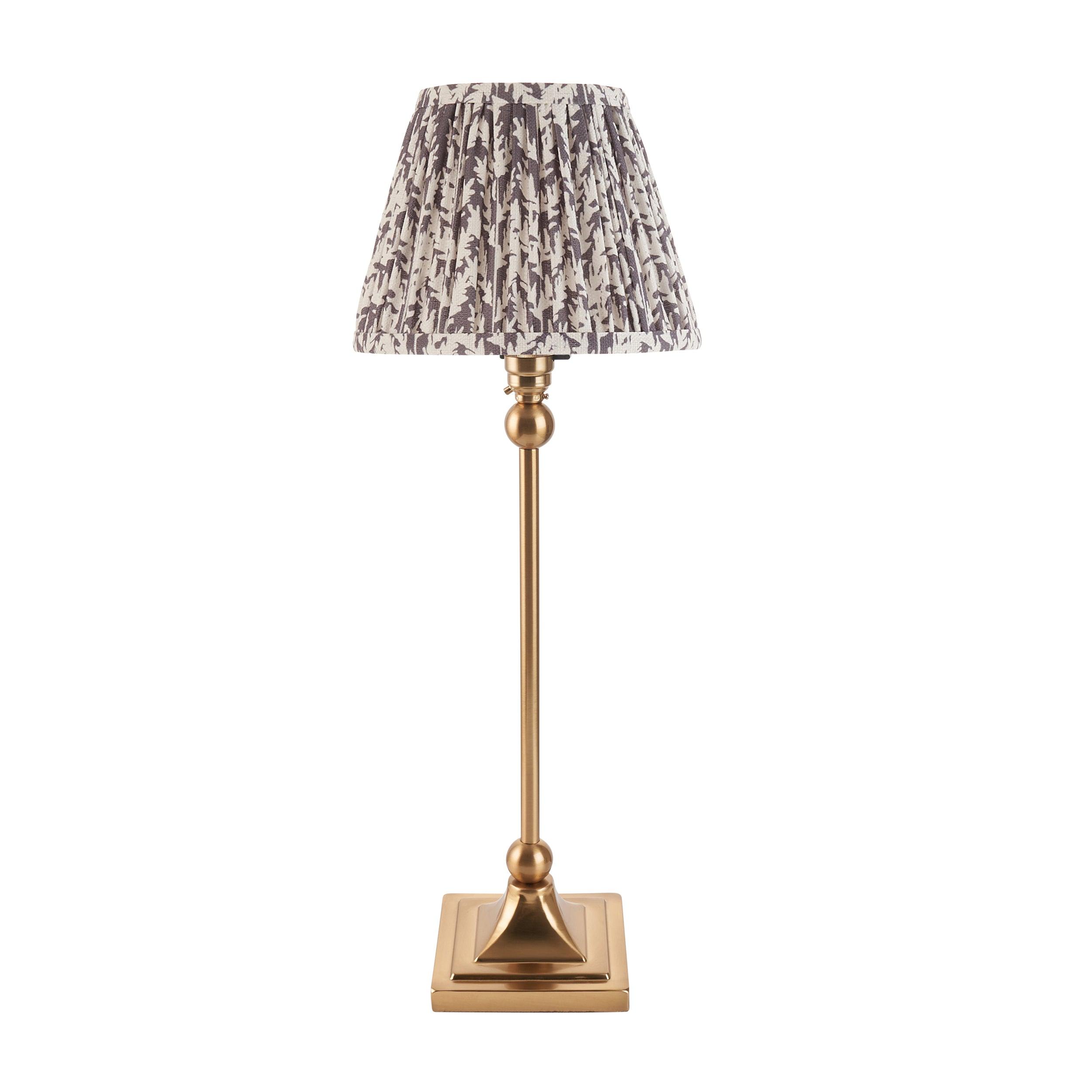 Santiago Small Brass Table Lamp With Grey Leaf Shade