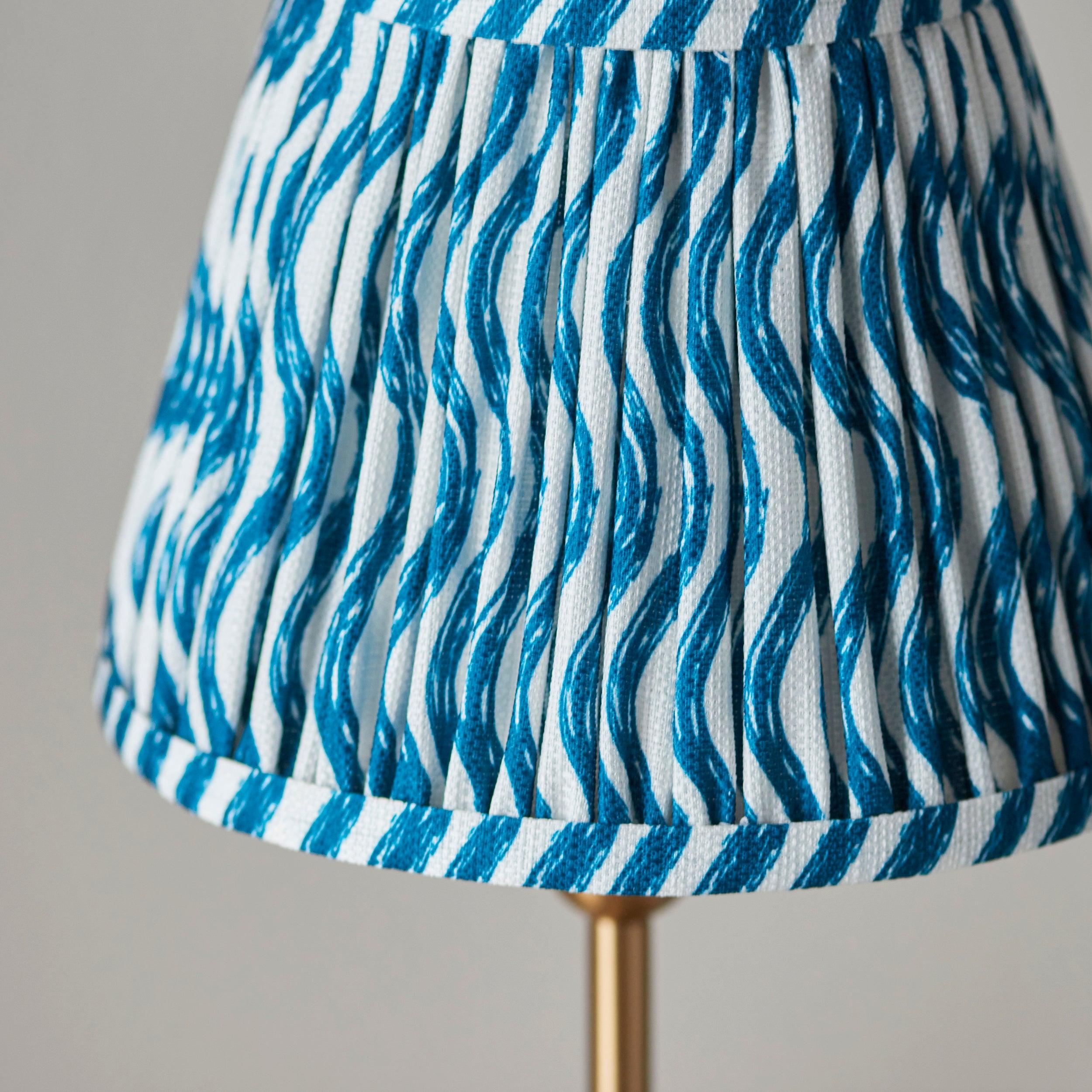 Santiago Small Brass Table Lamp With Blue Ripple Shade