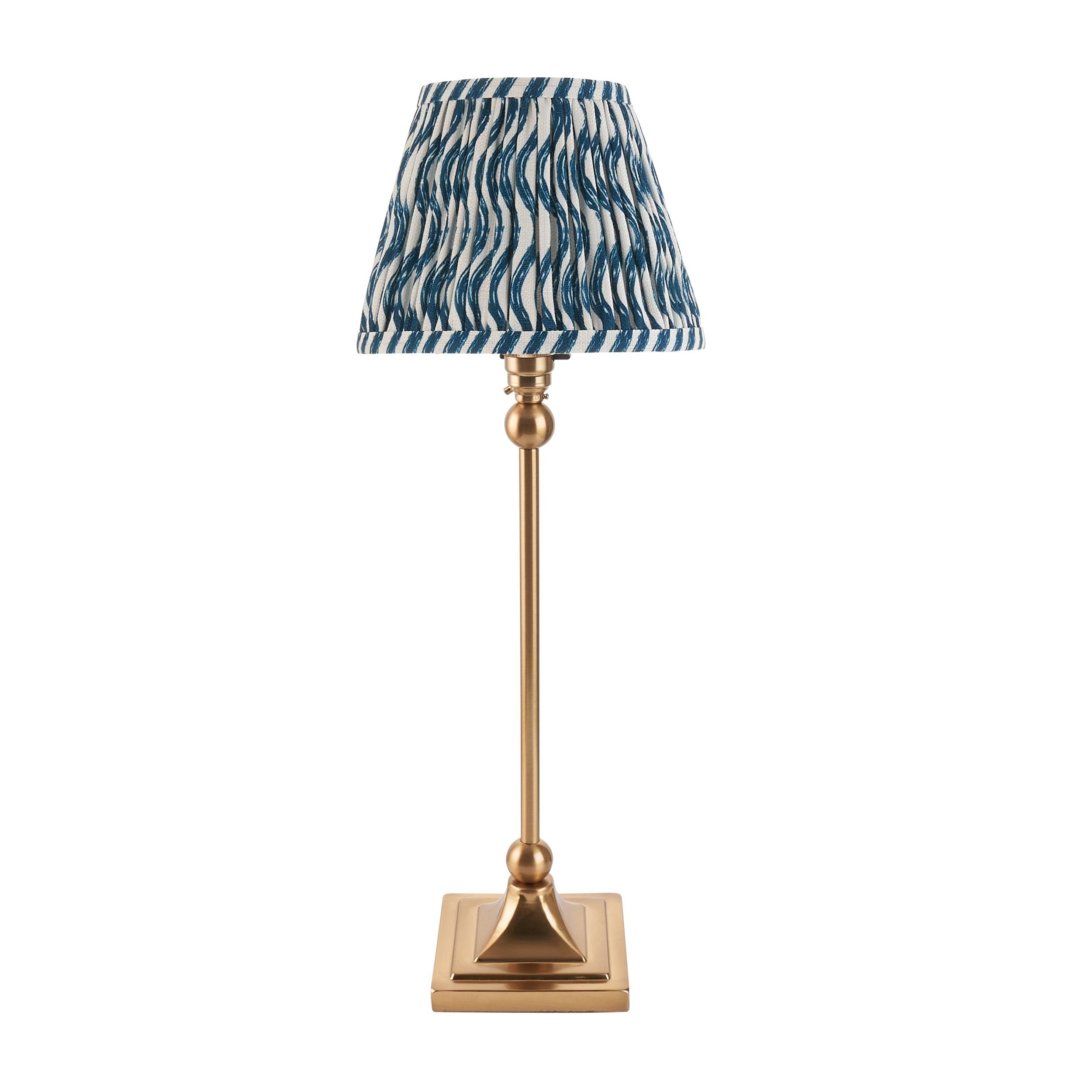 Santiago Small Brass Table Lamp With Blue Ripple Shade