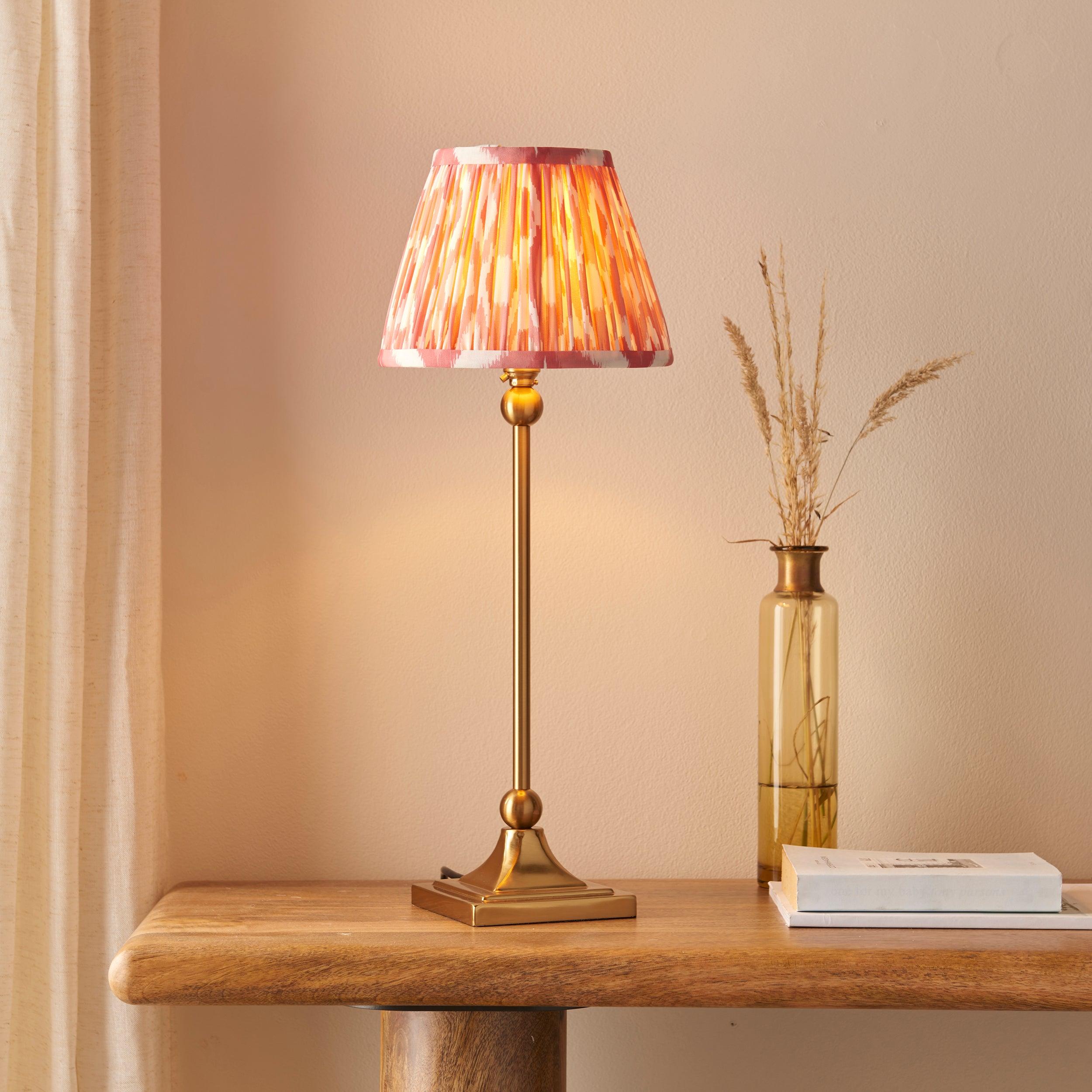 Santiago Small Brass Table Lamp With Pink Ikat Shade