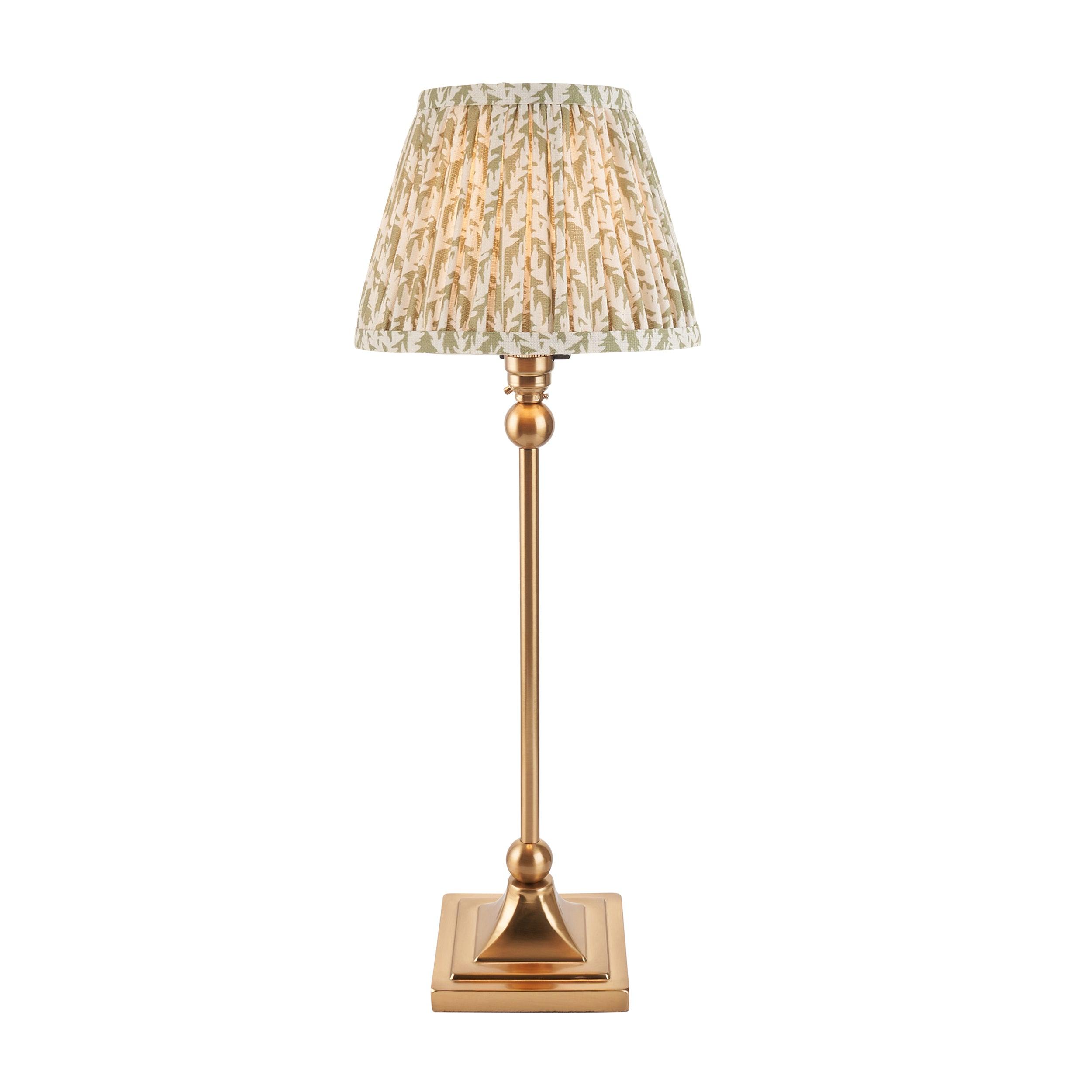 Santiago Small Brass Table Lamp With Green Leaf Shade