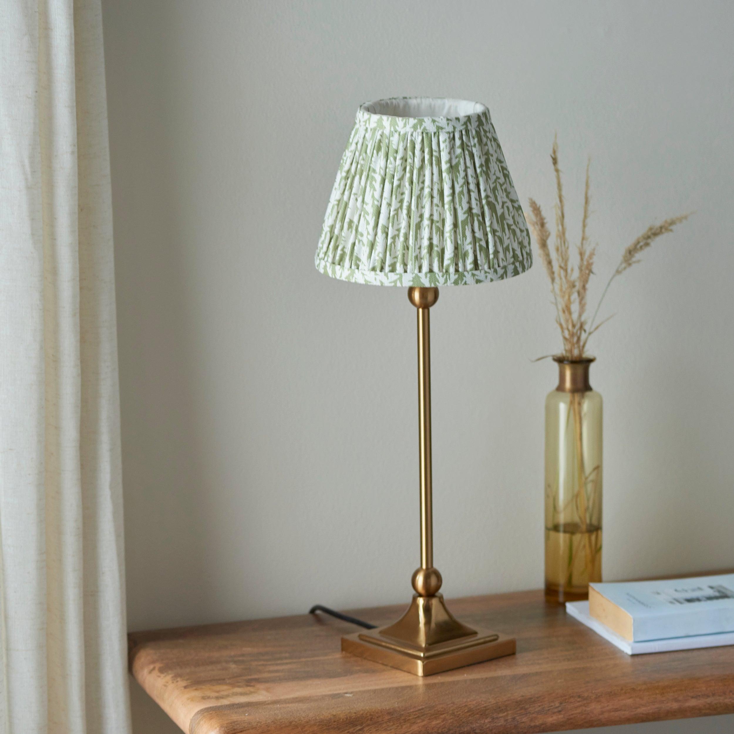 Santiago Small Brass Table Lamp With Green Leaf Shade