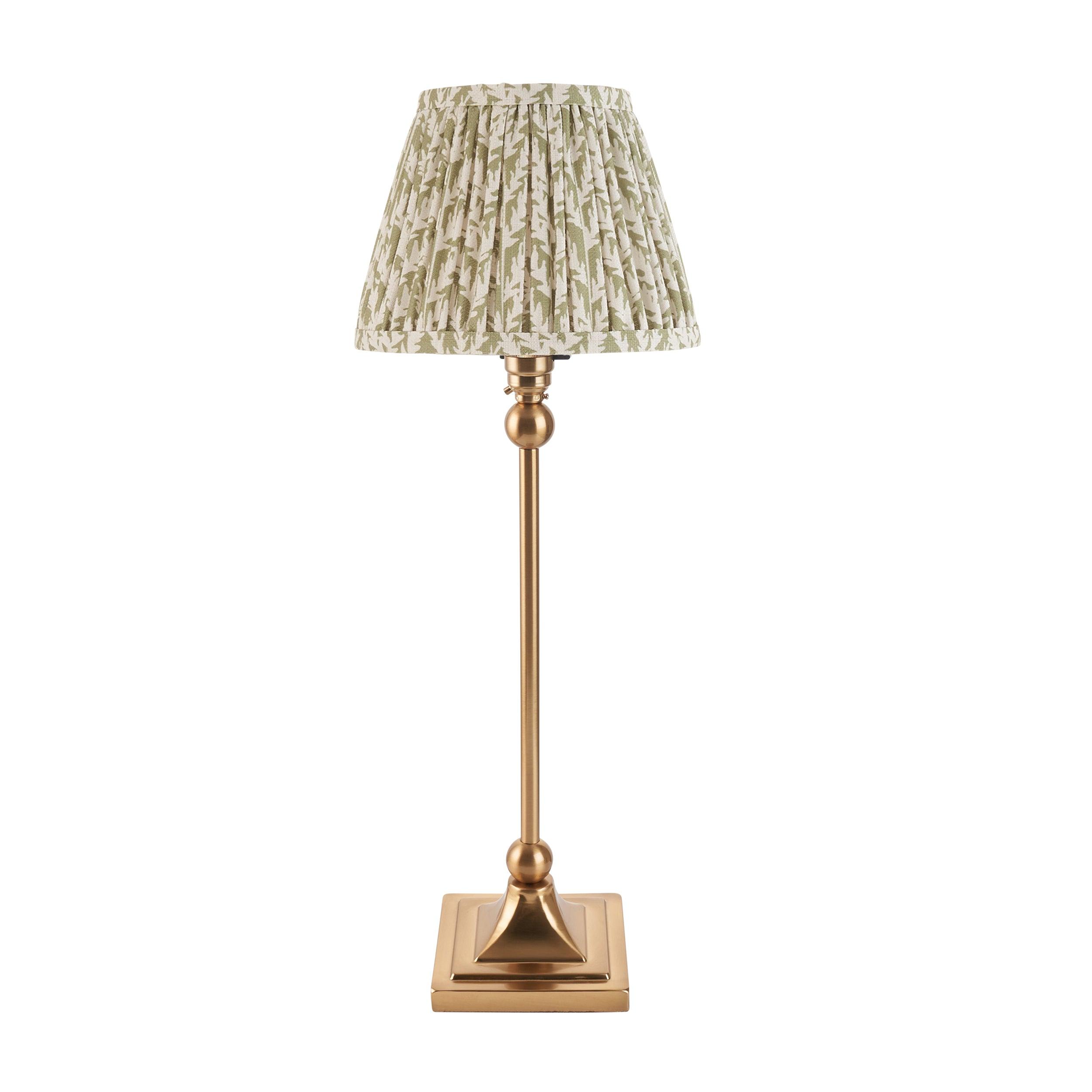 Santiago Small Brass Table Lamp With Green Leaf Shade