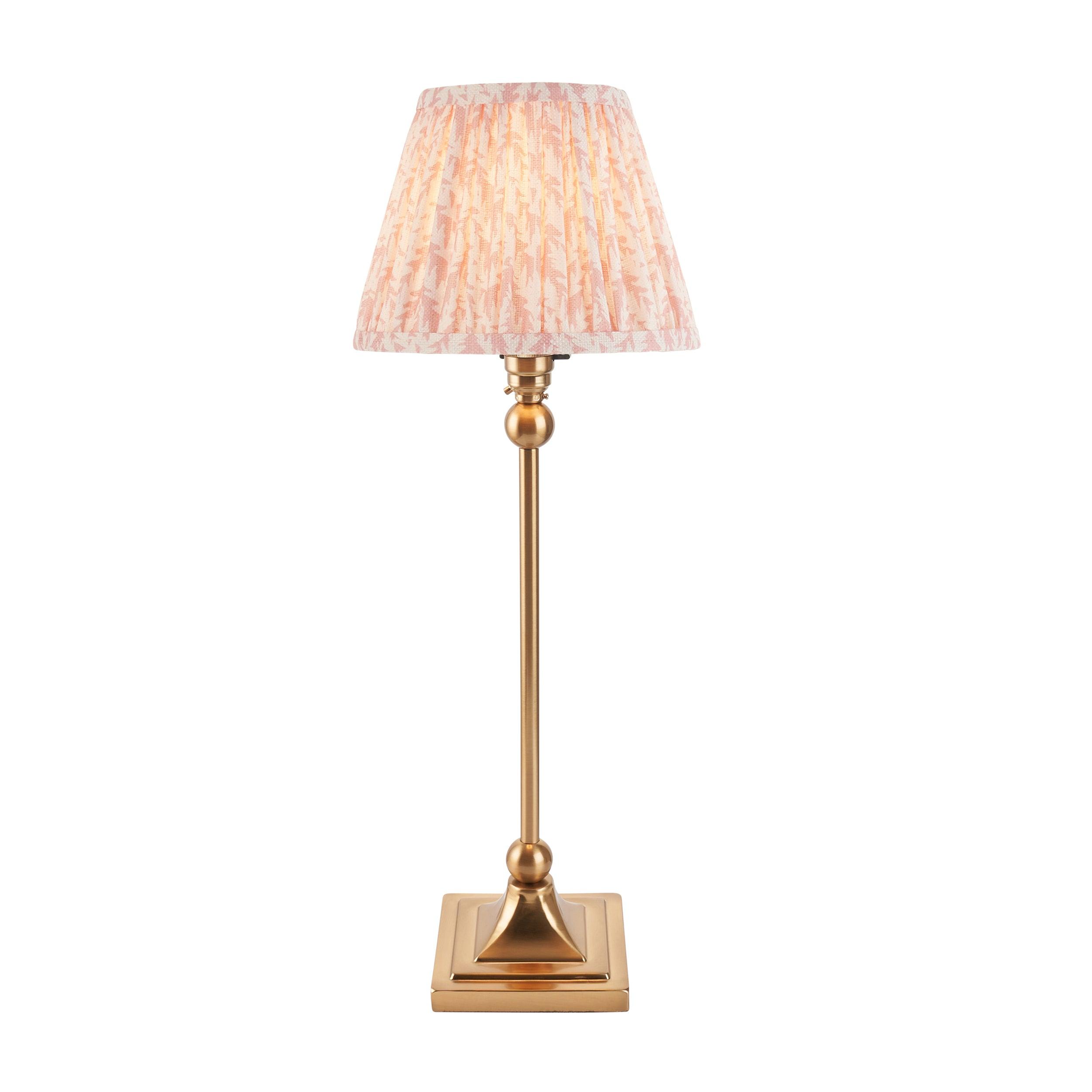 Santiago Small Brass Table Lamp With Peachy Leaf Shade