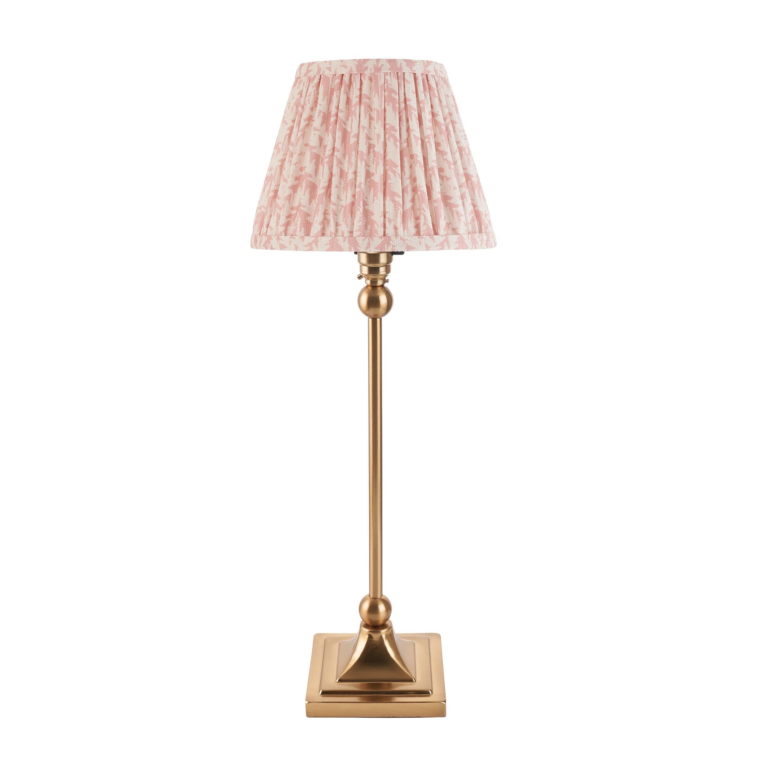 Santiago Small Brass Table Lamp With Peachy Leaf Shade