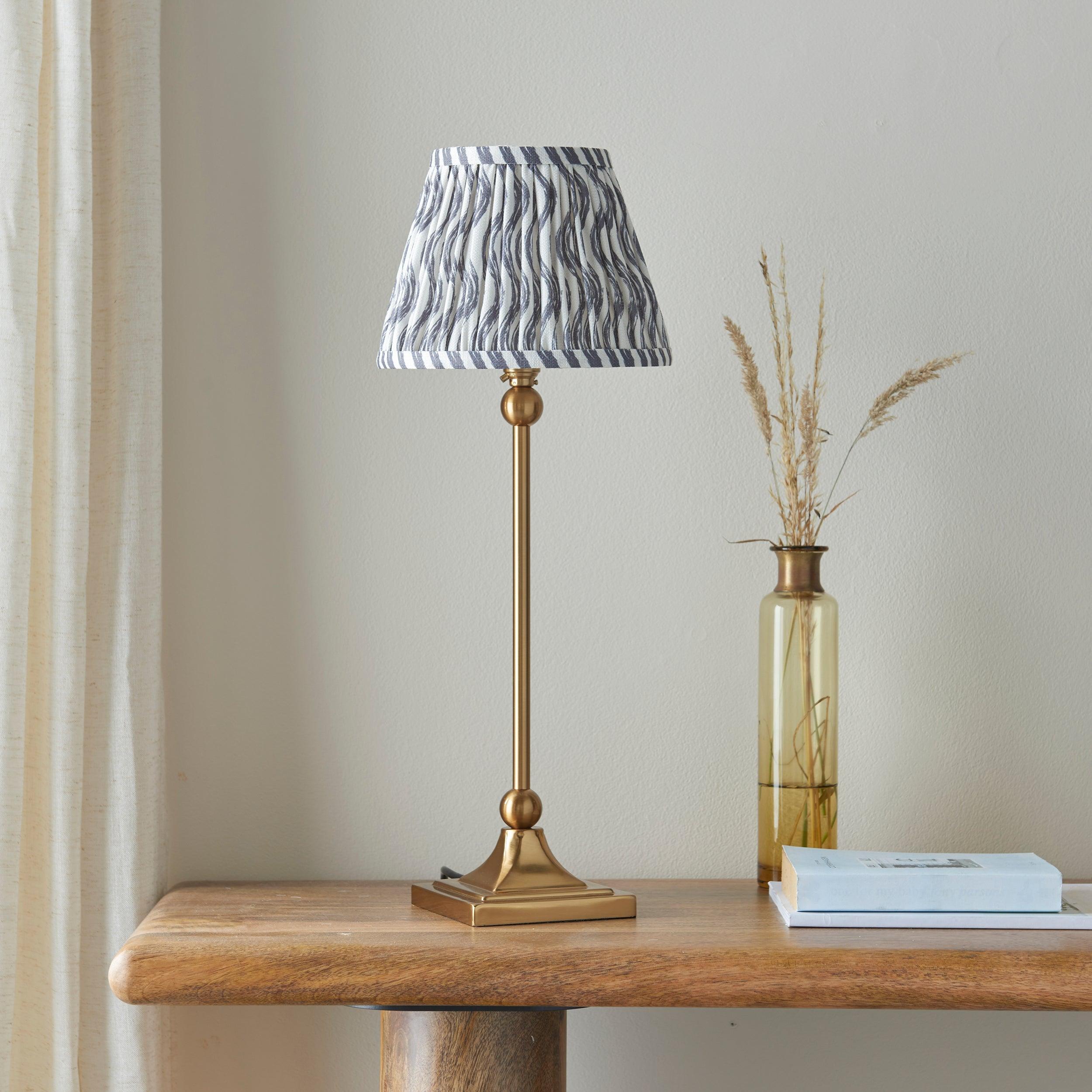 Santiago Small Brass Table Lamp With Grey Ripple Shade