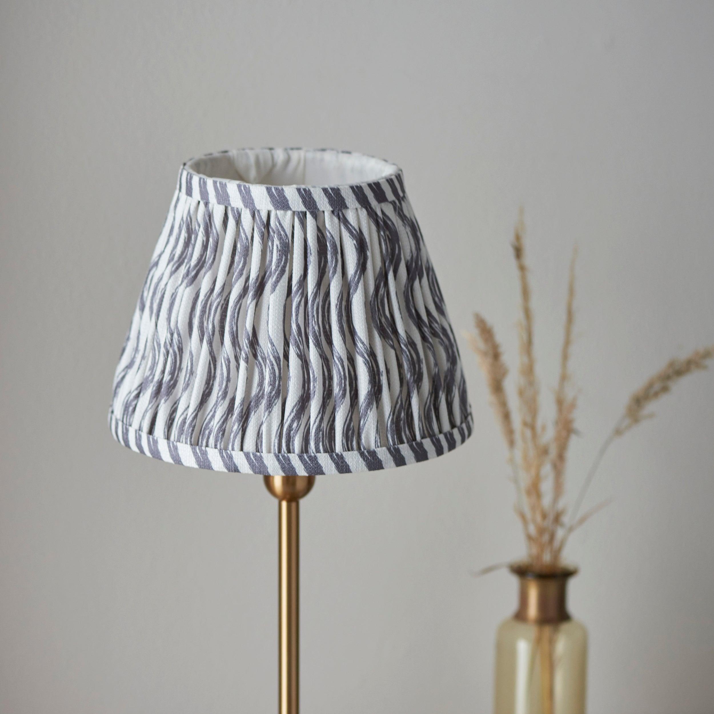 Santiago Small Brass Table Lamp With Grey Ripple Shade
