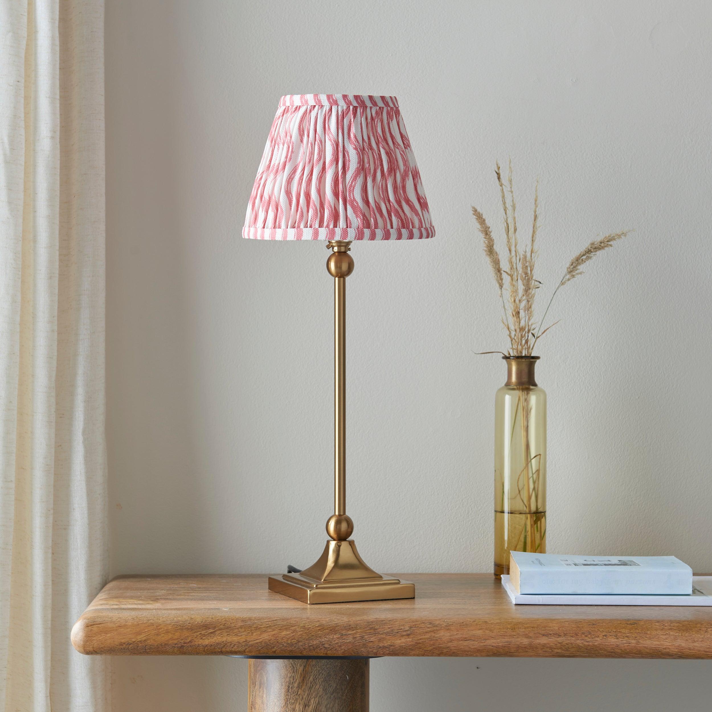 Santiago Small Brass Table Lamp With Pink Ripple Shade