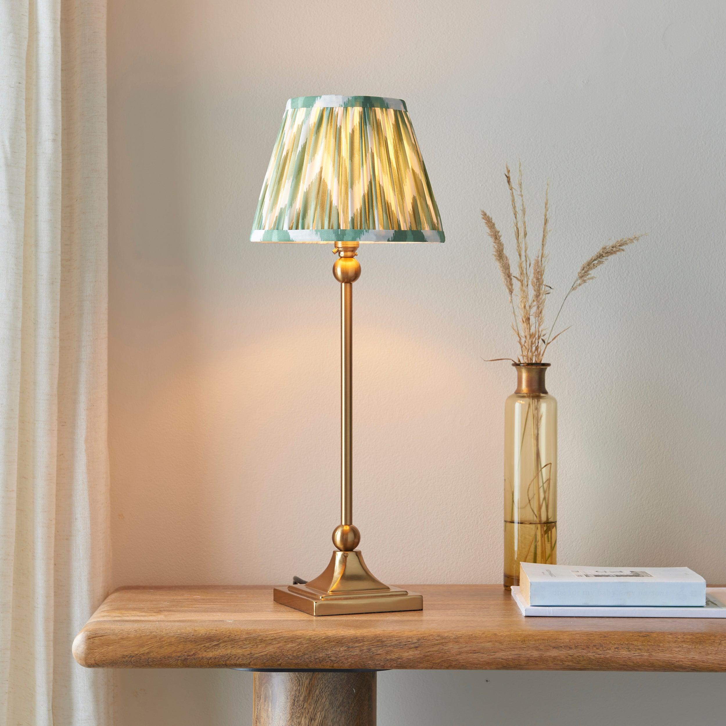 Santiago Small Brass Table Lamp With Green Zigzag Shade