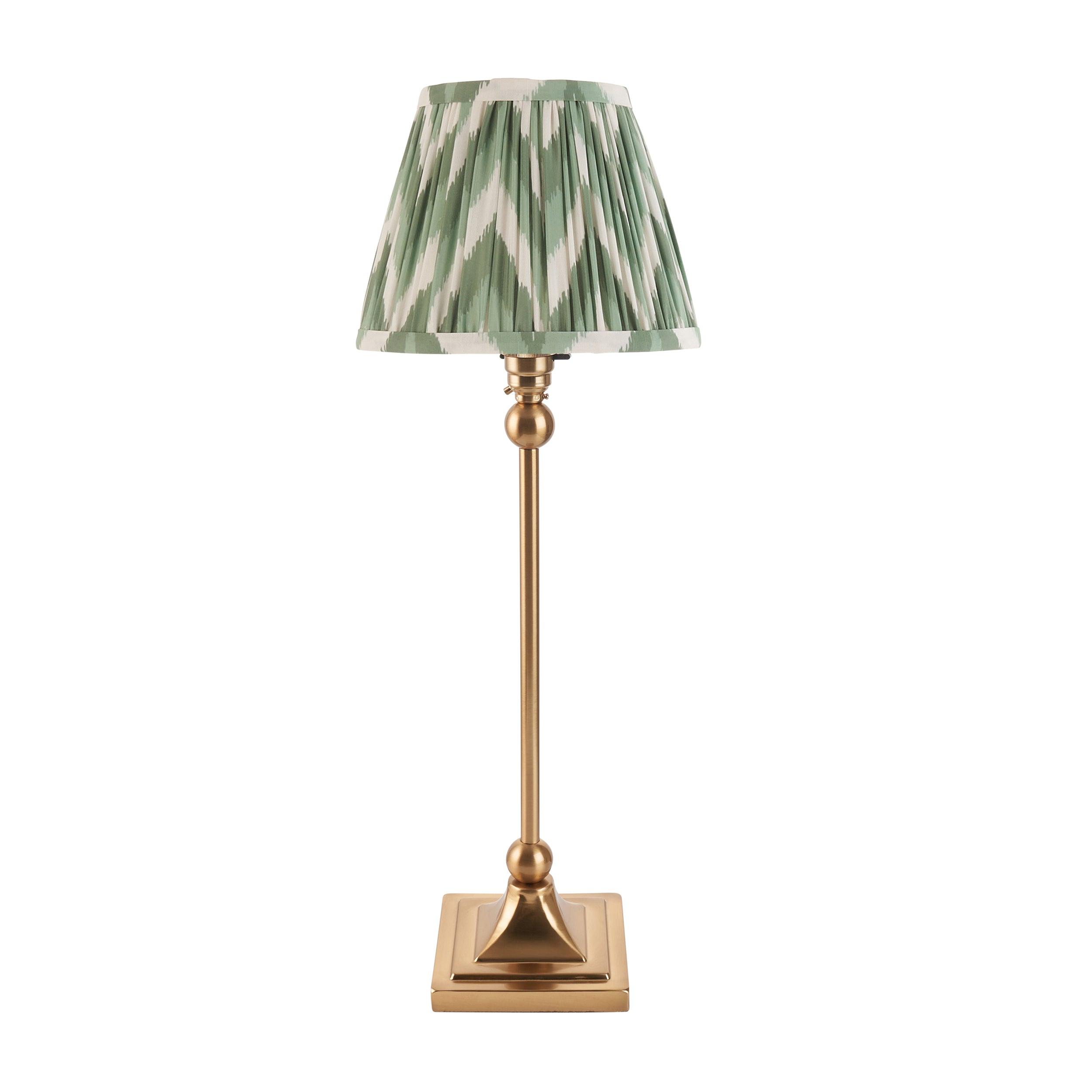 Santiago Small Brass Table Lamp With Green Zigzag Shade