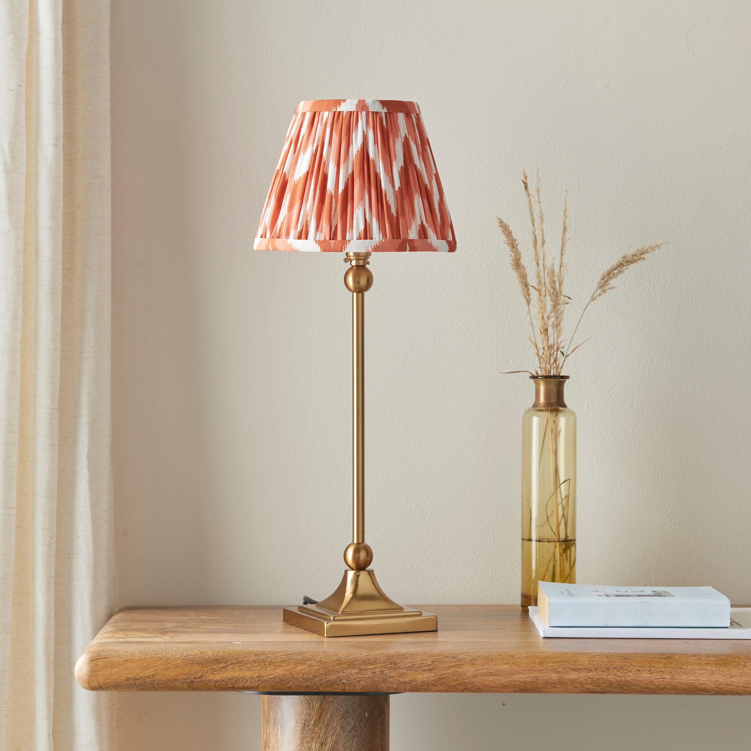 Santiago Small Brass Table Lamp With Orange Zigzag Shade