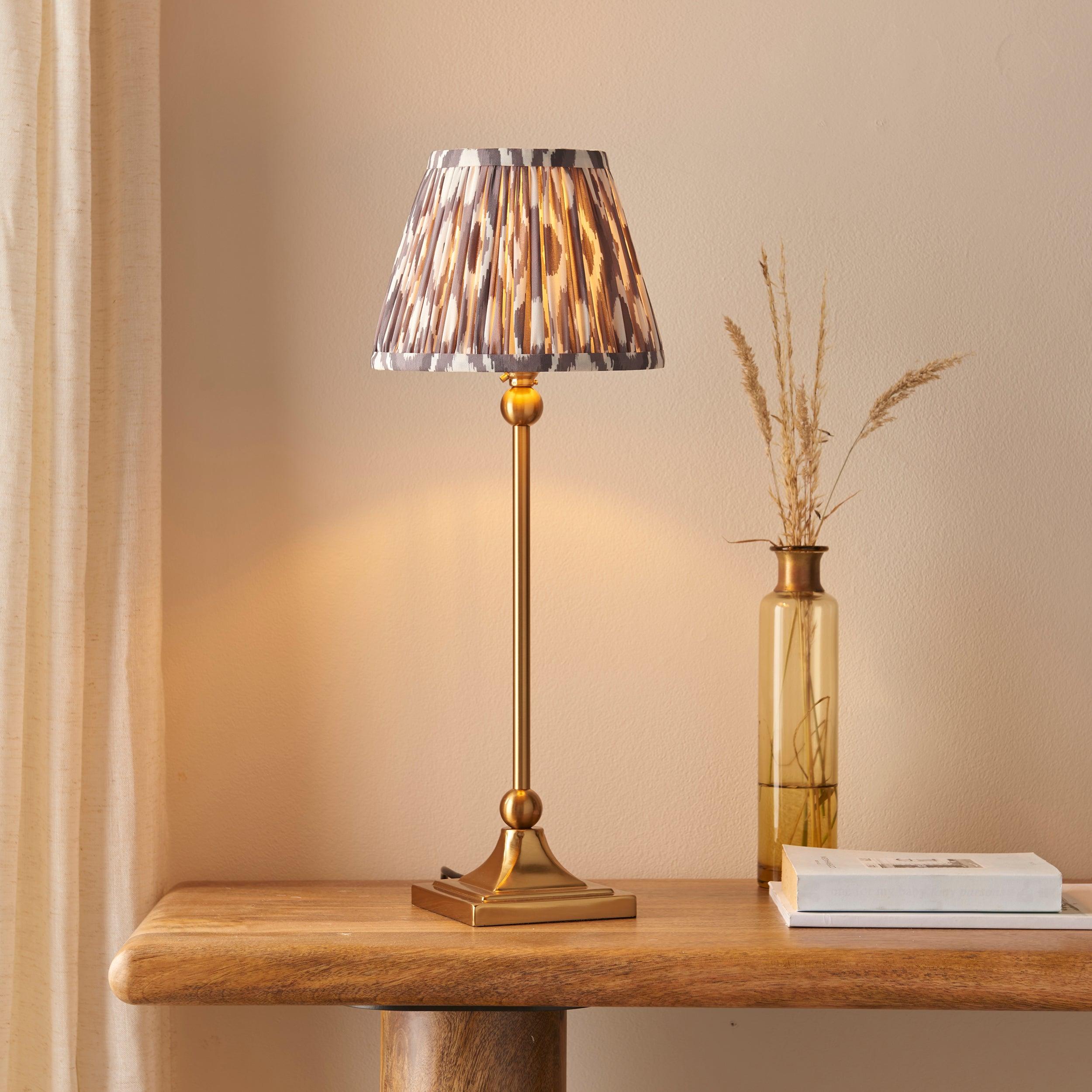 Santiago Small Brass Table Lamp With Grey Ikat Shade