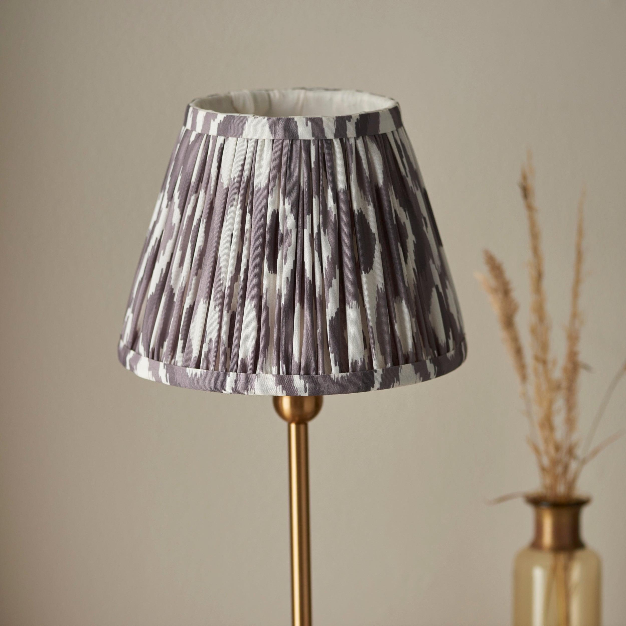 Santiago Small Brass Table Lamp With Grey Ikat Shade