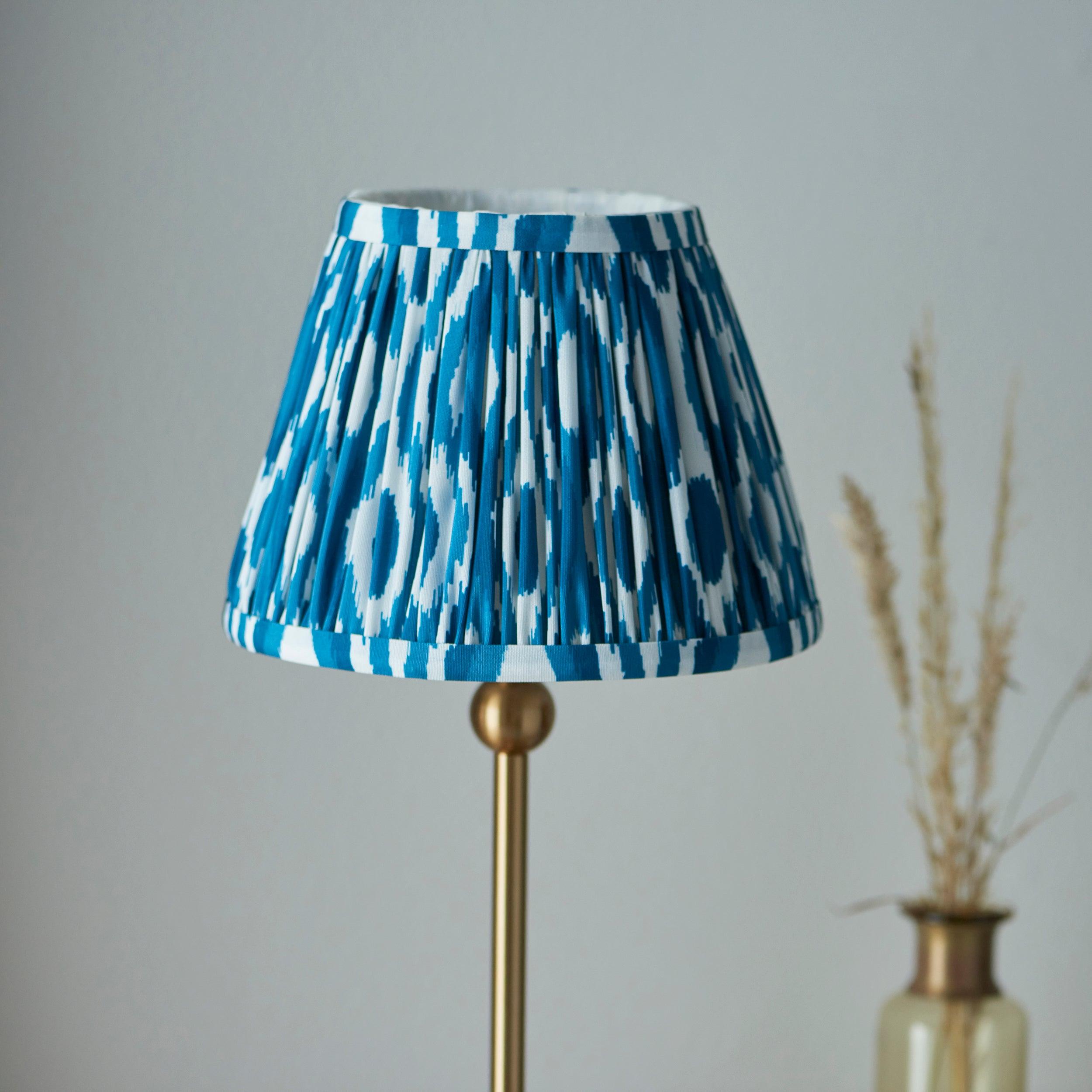 Santiago Small Brass Table Lamp With Blue Ikay Shade