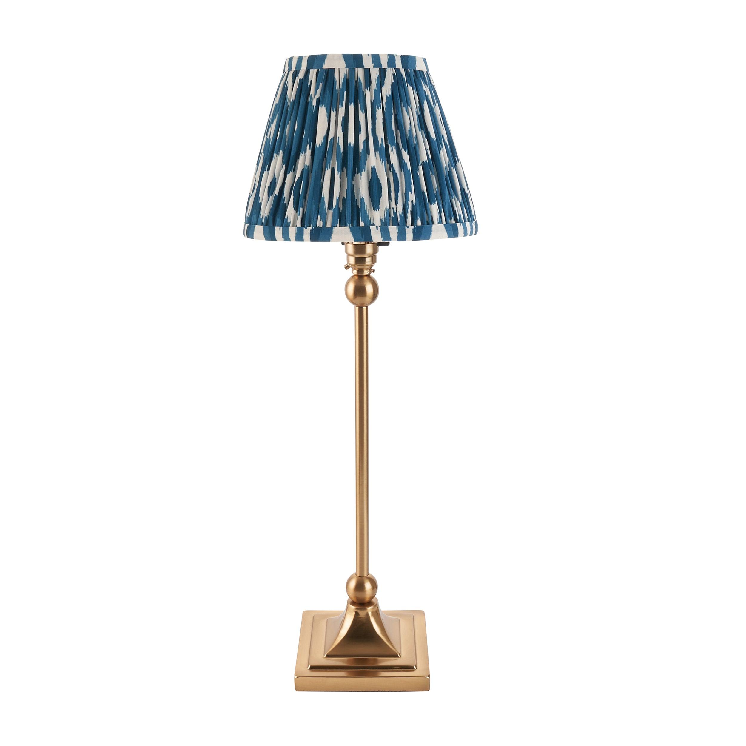 Santiago Small Brass Table Lamp With Blue Ikay Shade