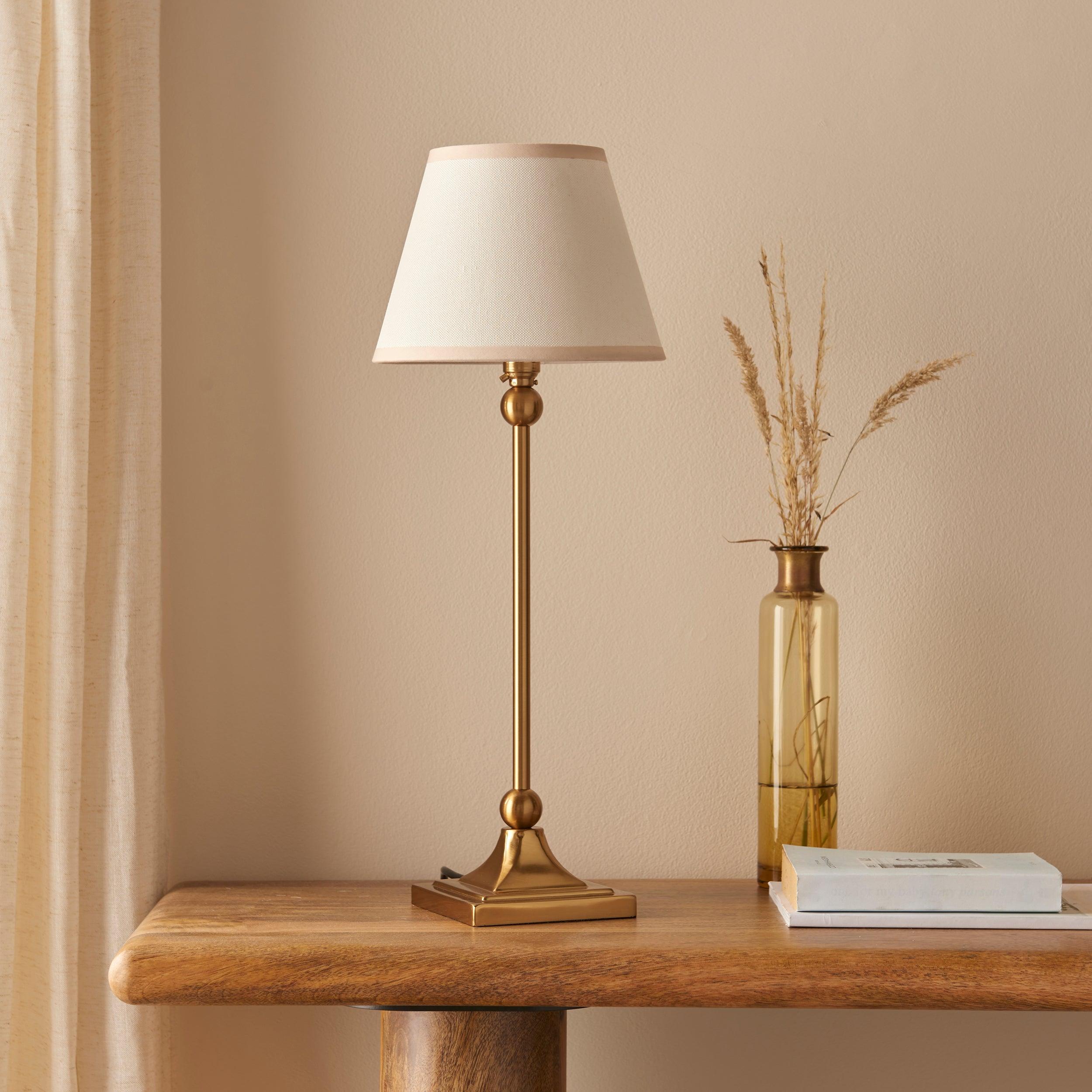 Santiago Small Brass Table Lamp With White Ivy Shade