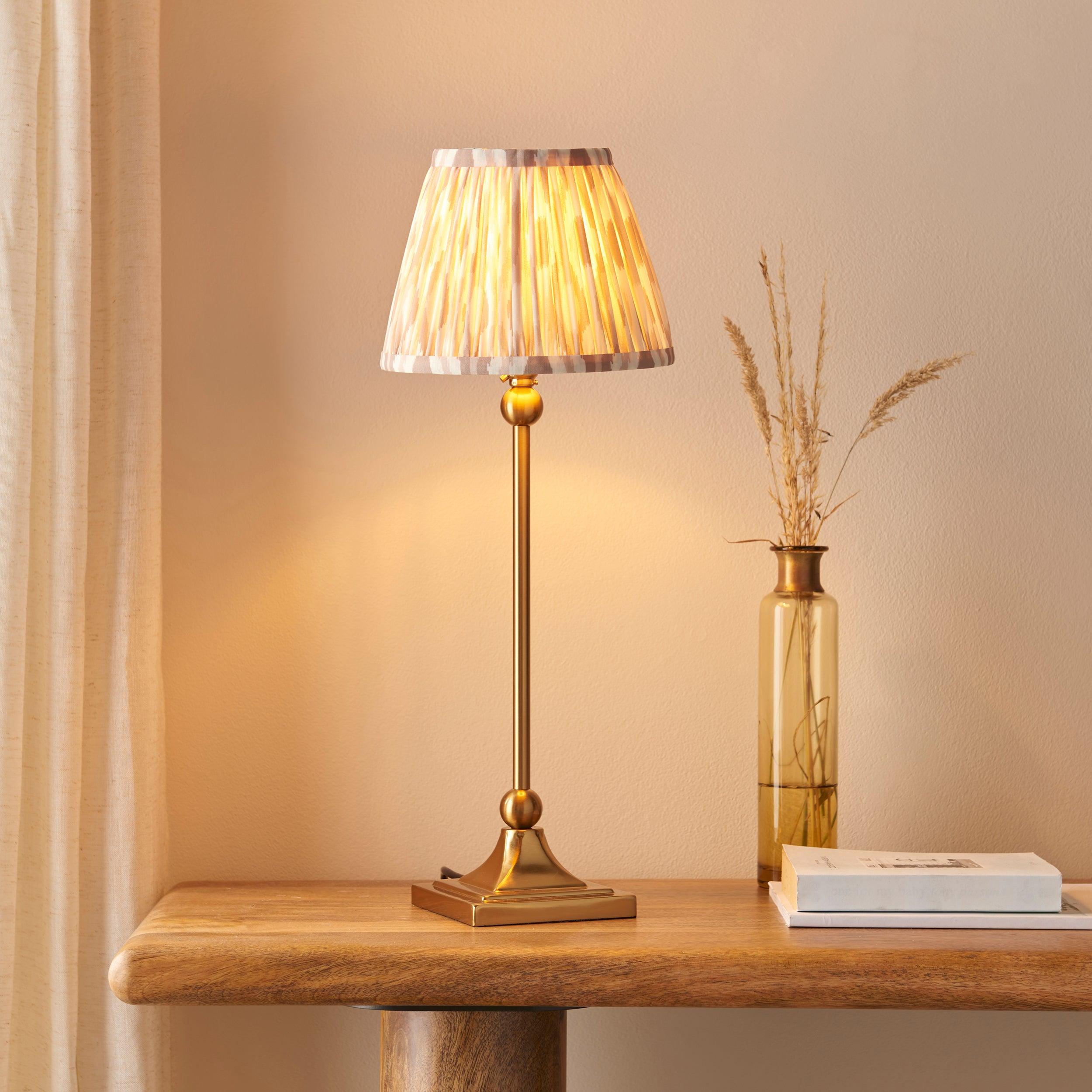 Santiago Small Brass Table Lamp With Neutral Ikat Shade