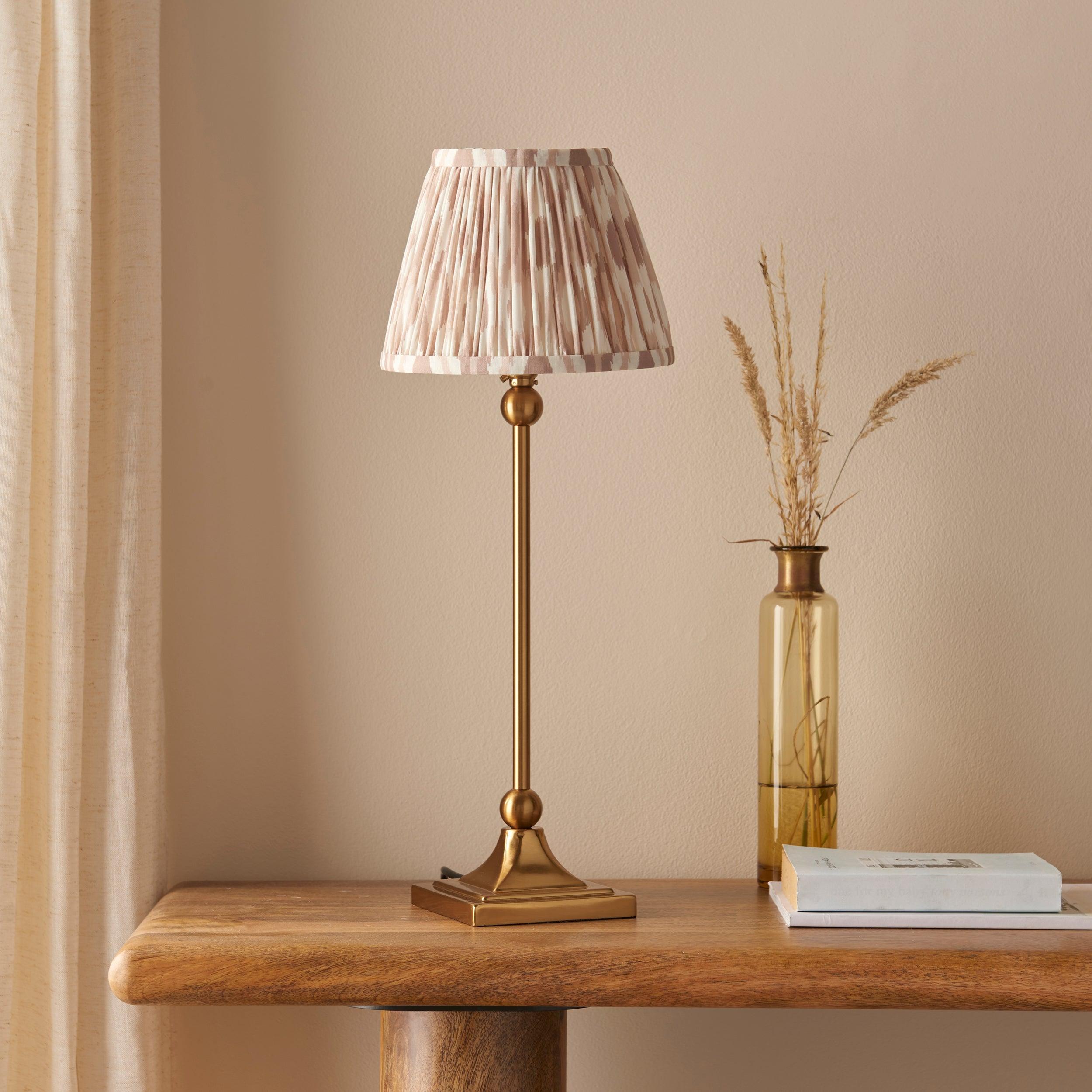 Santiago Small Brass Table Lamp With Neutral Ikat Shade