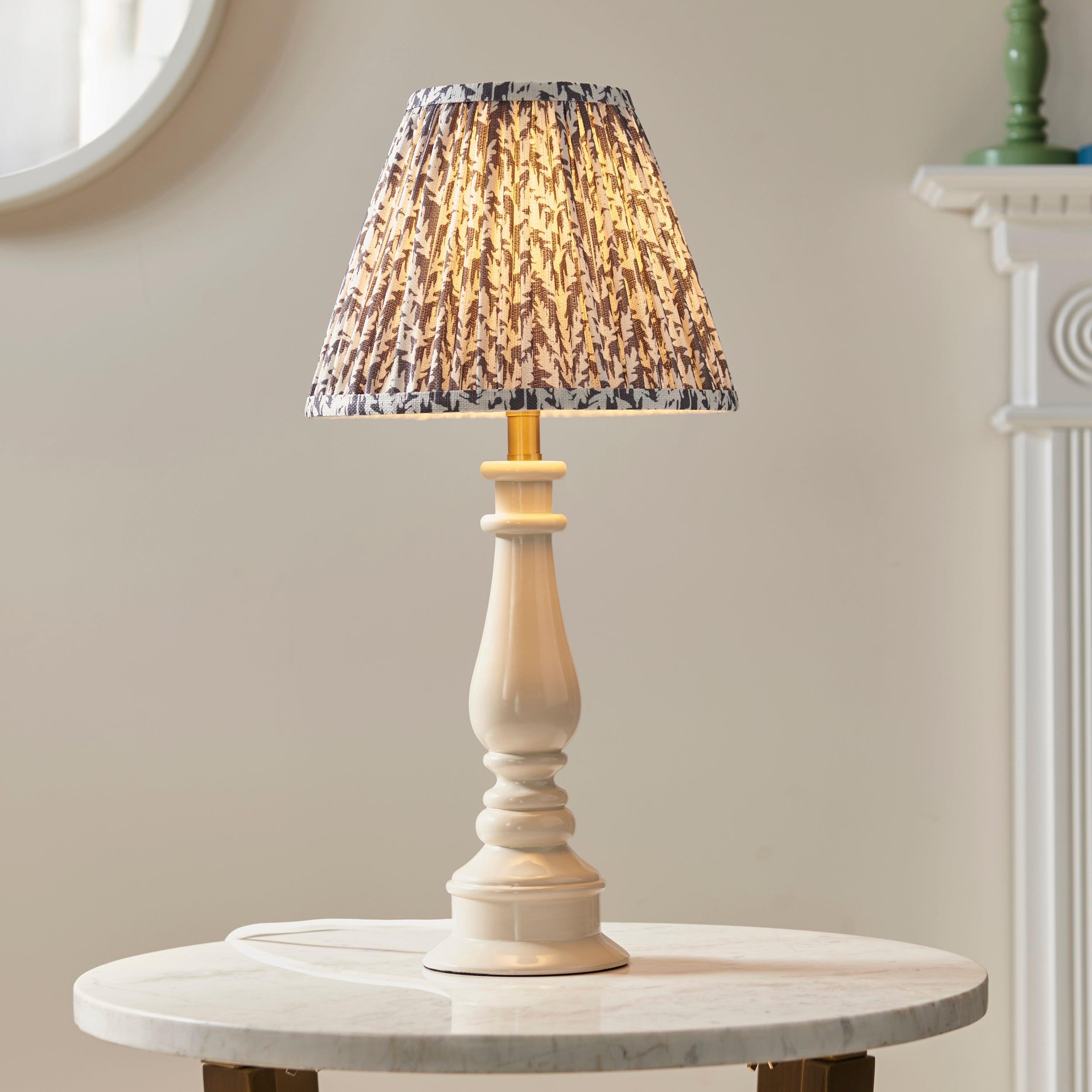 Myrtle White Table Lamp & Leaf 25cm Pearl Grey Shade