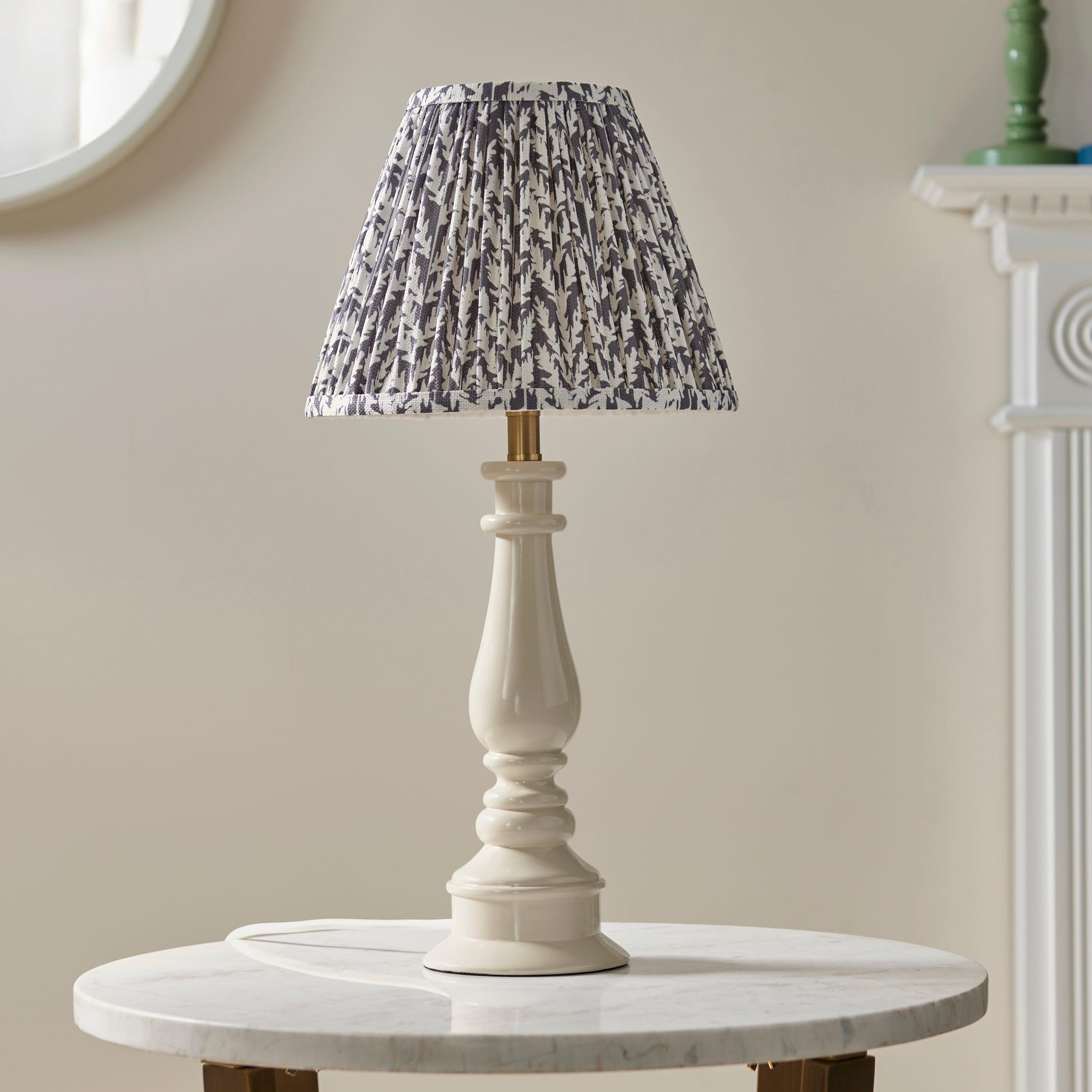 Myrtle White Table Lamp & Leaf 25cm Pearl Grey Shade