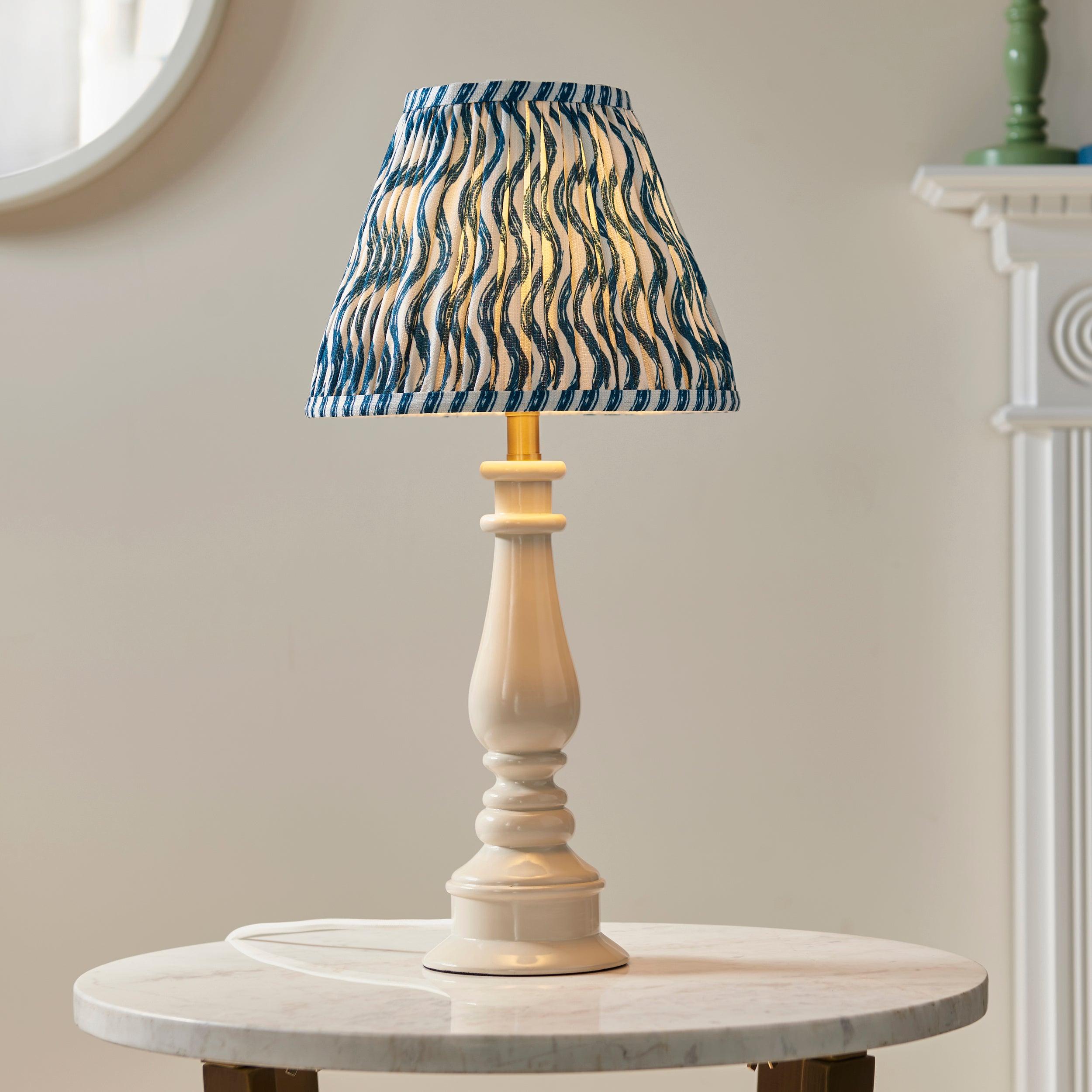 Myrtle White Table Lamp & Ripple 25cm Marlin Blue Shade