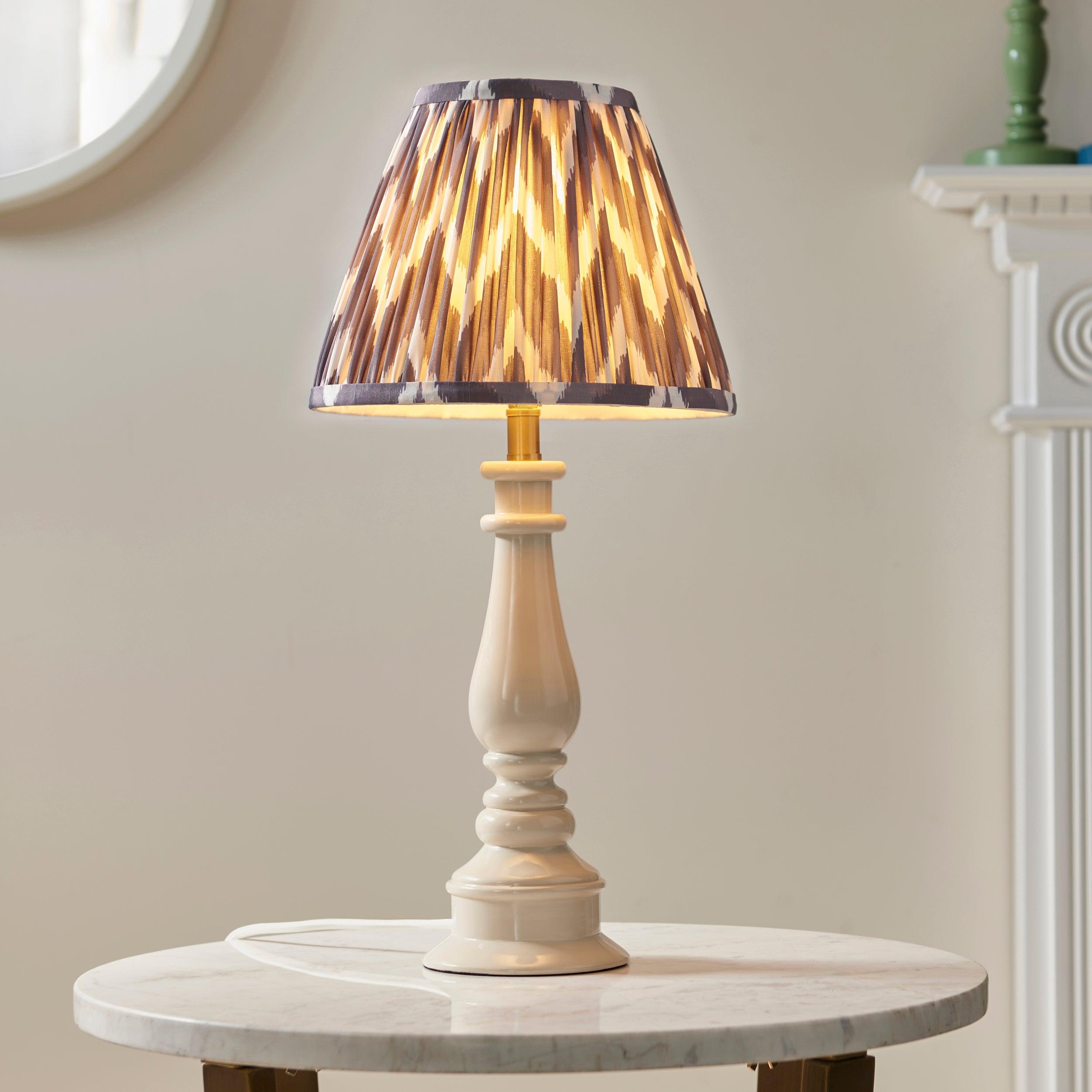 Myrtle White Table Lamp & Zigzag 25cm Pearl Grey Shade
