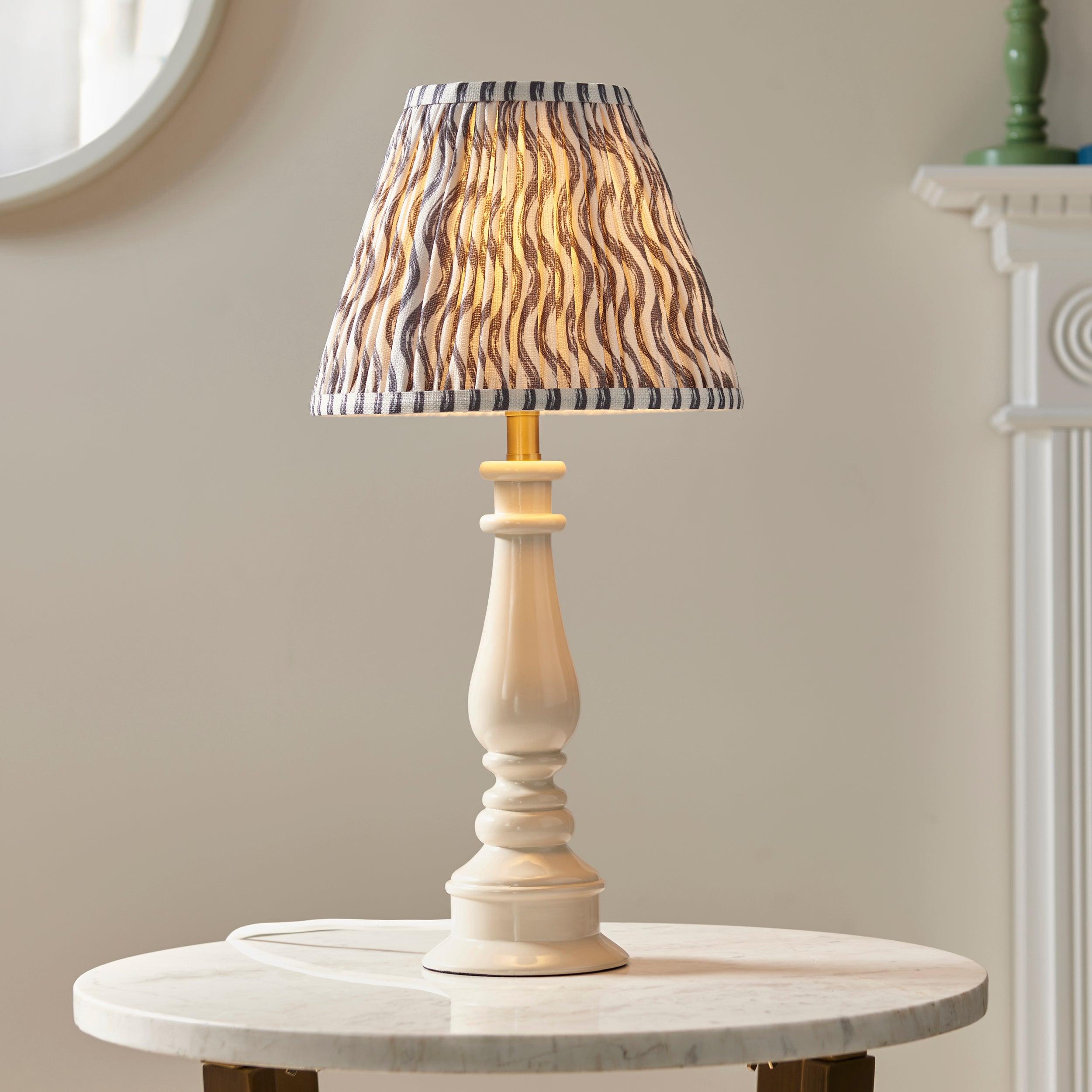 Myrtle White Table Lamp & Ripple 25cm Pearl Grey Shade