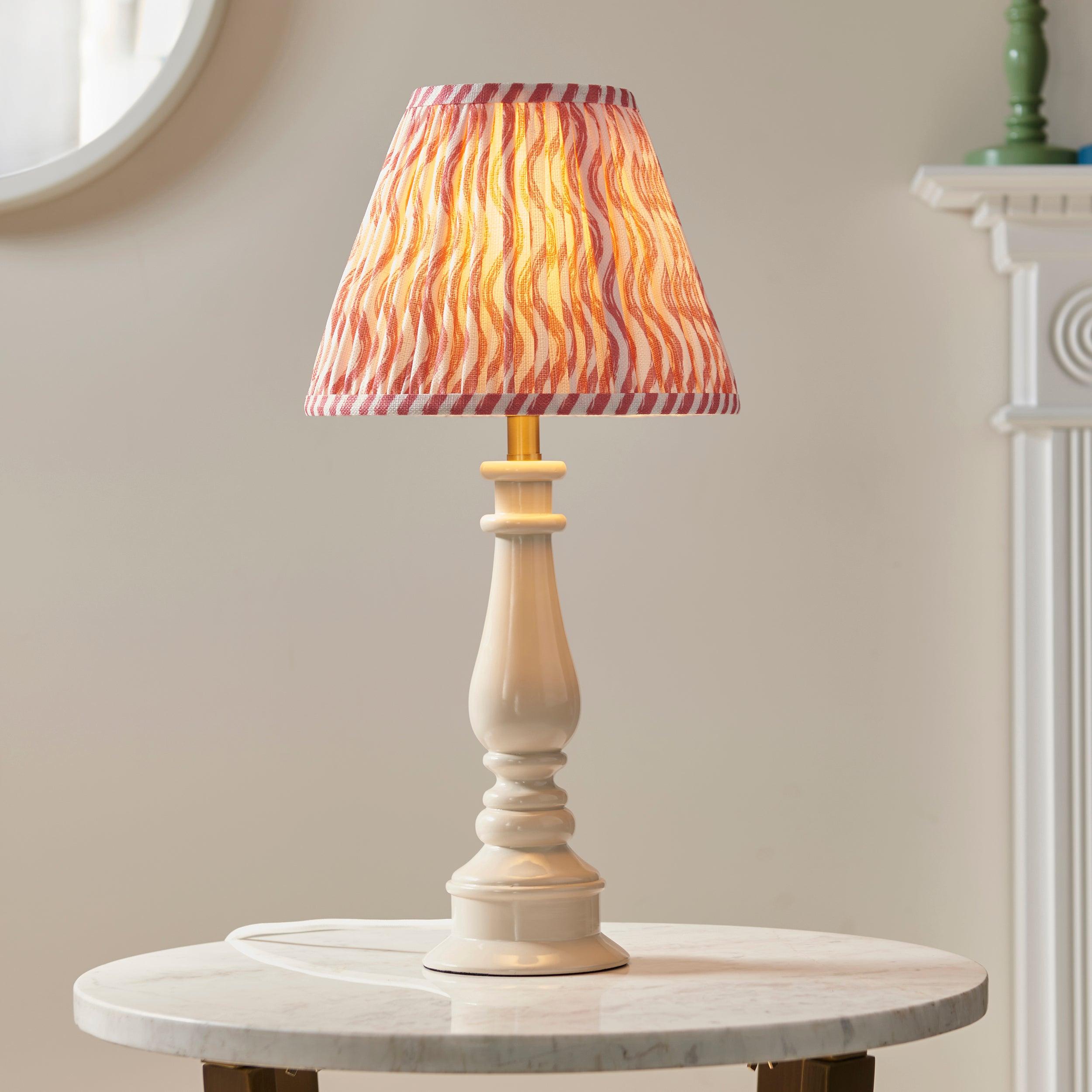 Myrtle White Table Lamp & Ripple 25cm Coral Pink Shade